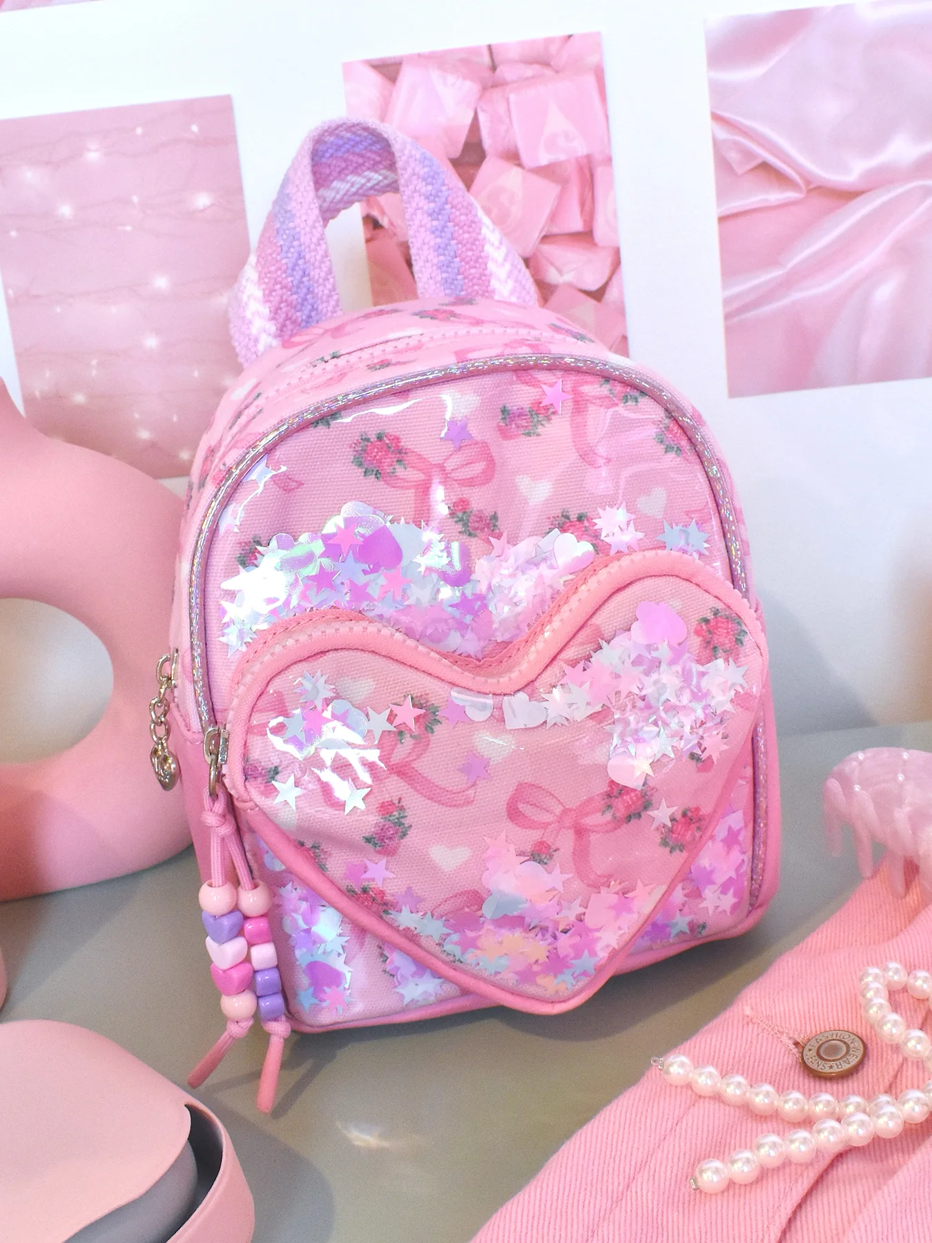 Bow Confetti Micro Mini Backpack Pink - Image 3