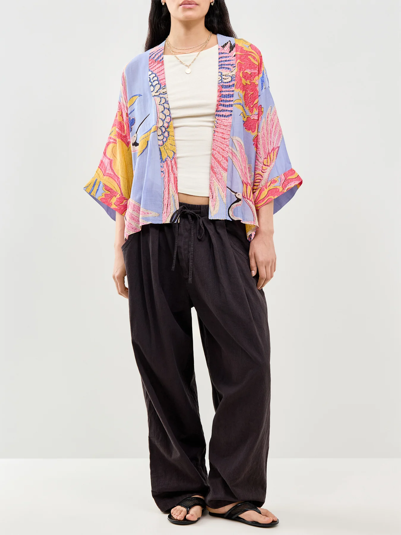 Crane Print Short Kimono Blue - Image 2