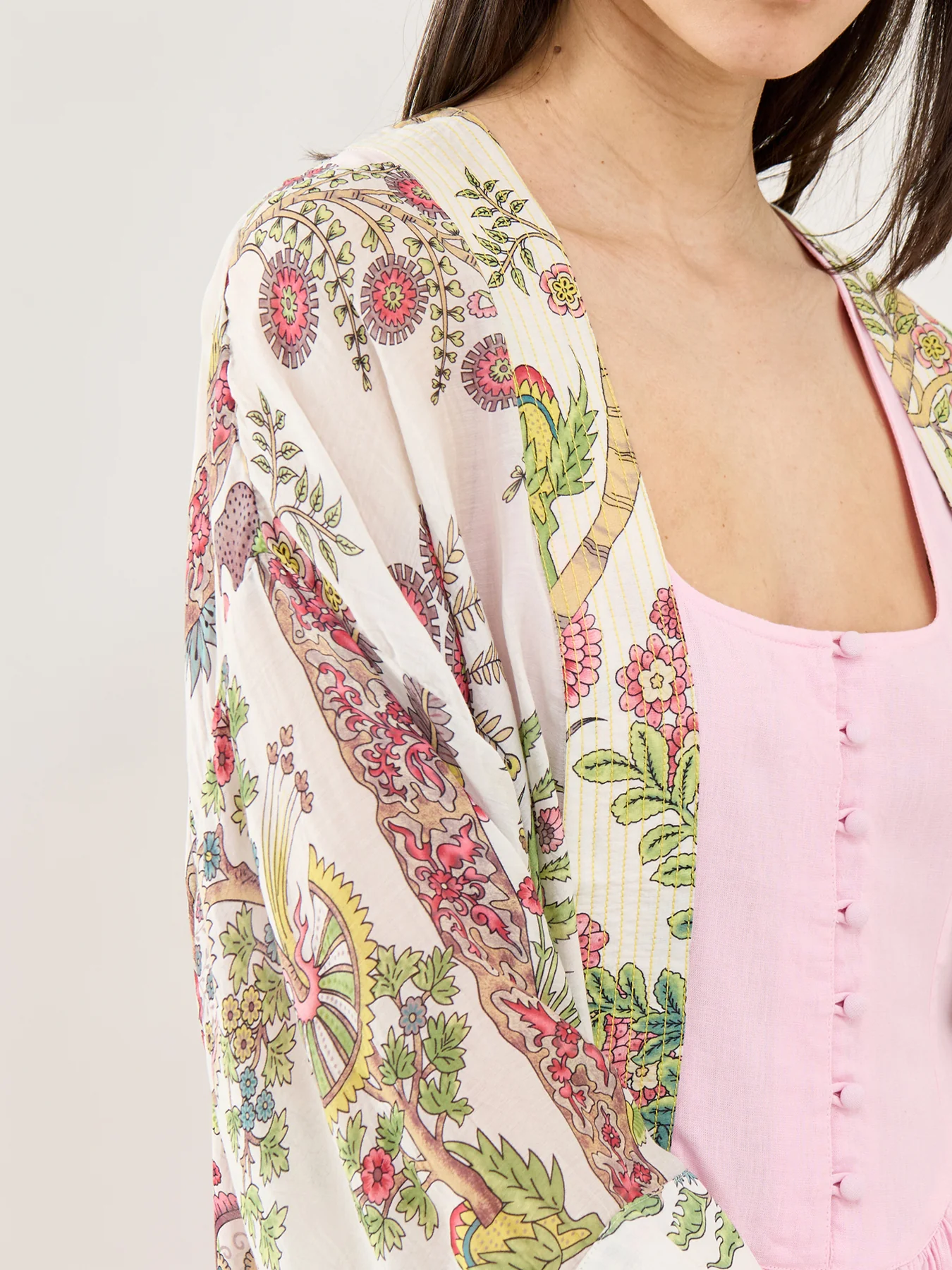 Boho Gardens Print Kimono Cream - Image 3