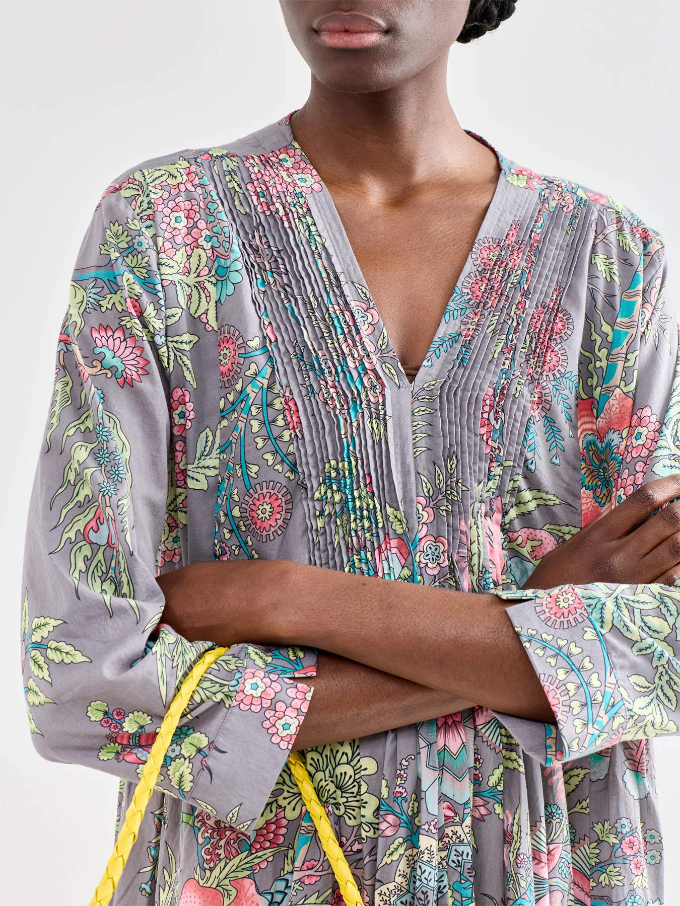 Pinch Pleat Dress Boho Gardens Grey - Image 3