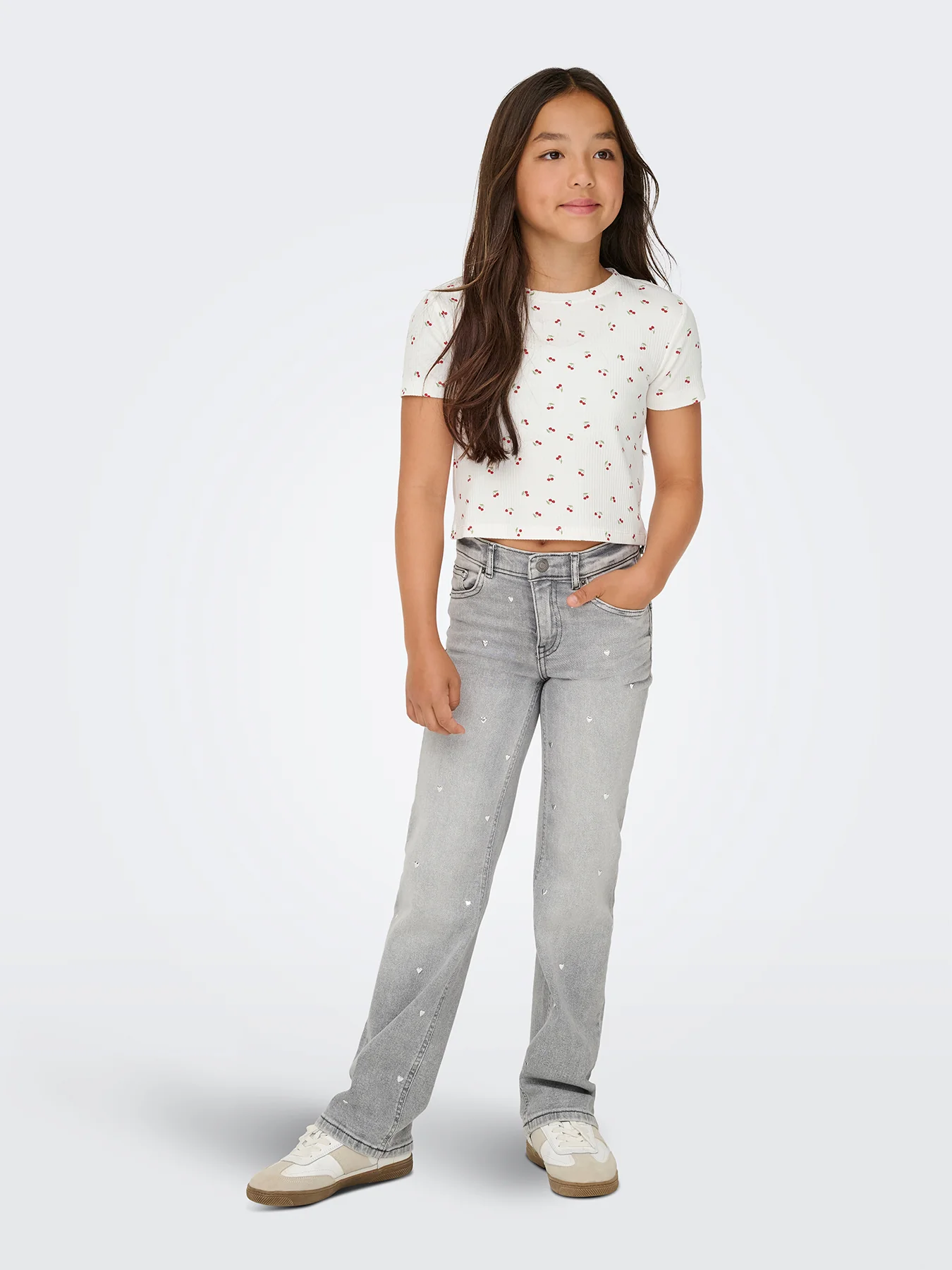 Kids’ Bella Life Cherry Printed Short Sleeve Top White - Image 2