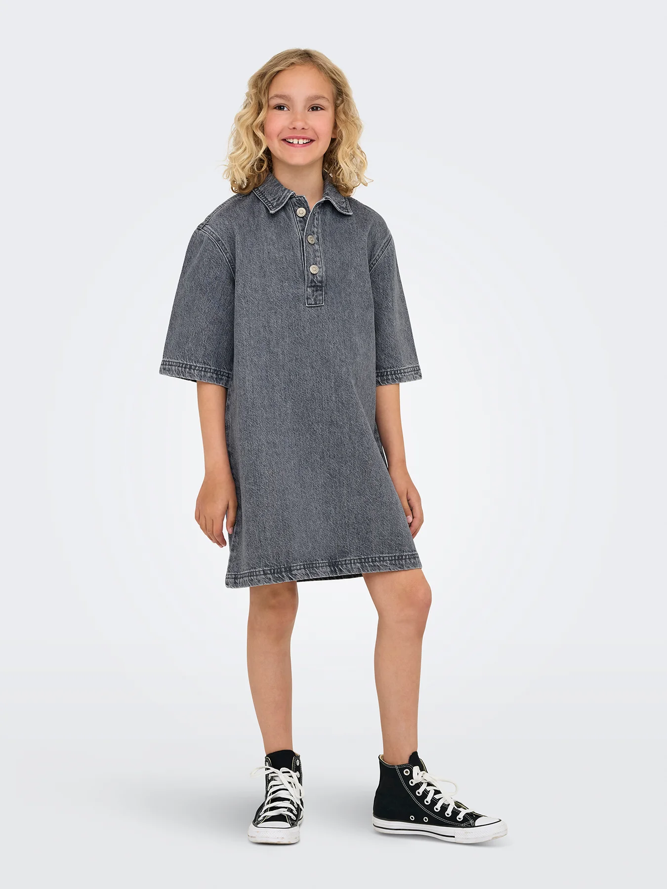 Girls’ Denim Short Sleeve Dress Grey - Image 2