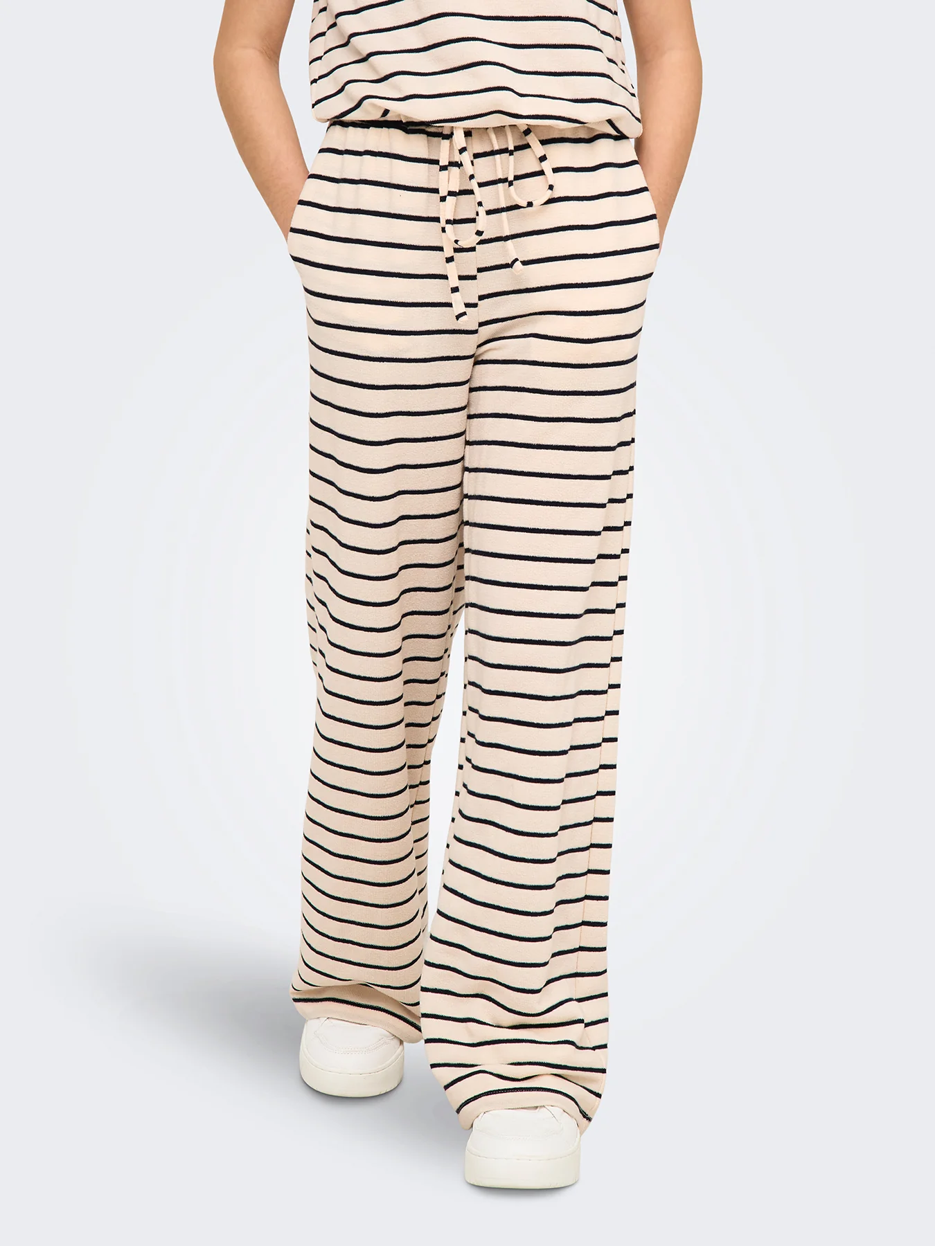 Kids' Striped Wide Leg Trousers Cream - Image 2