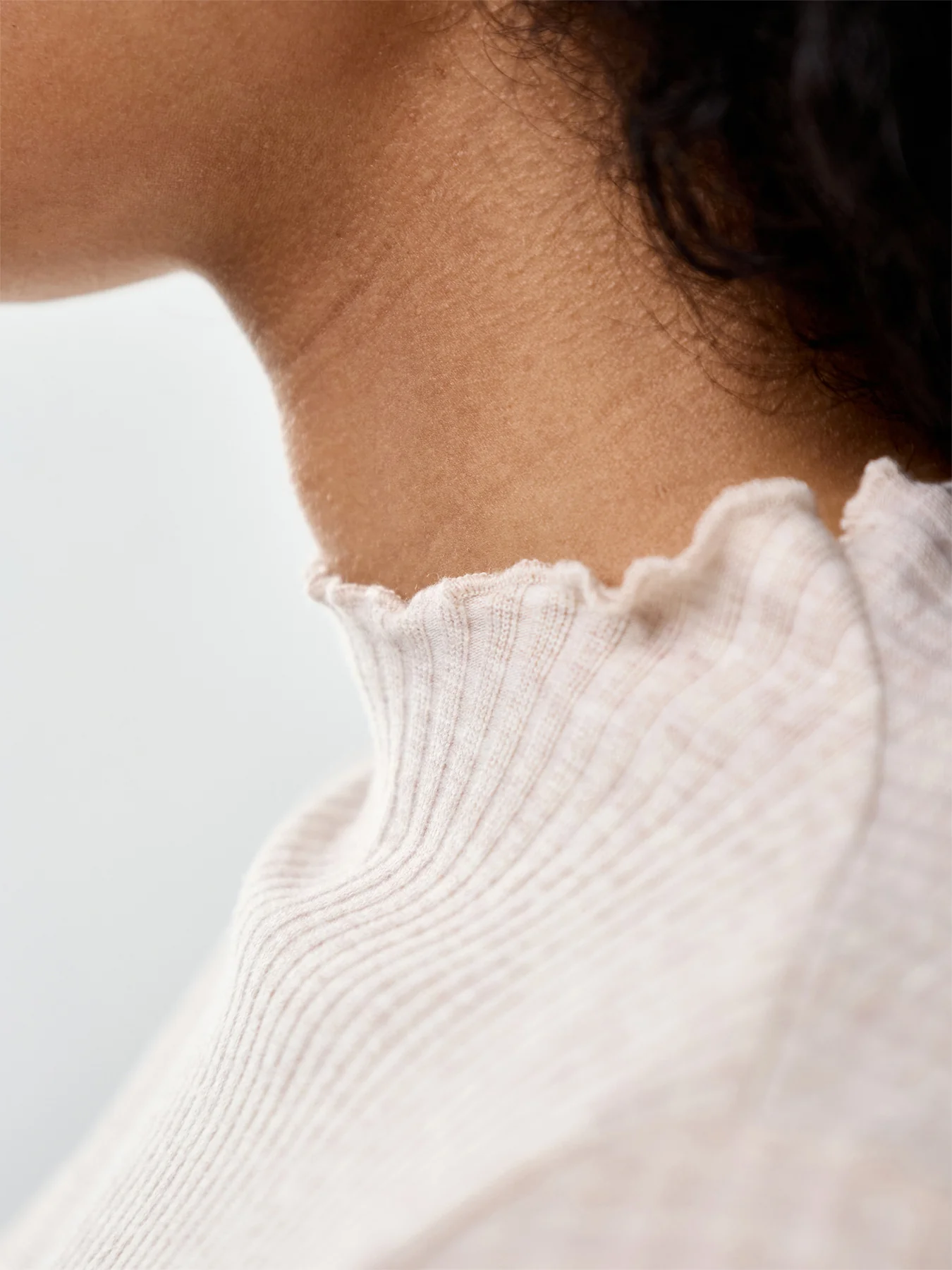 Emma High Neck Long Sleeve Top Cream - Image 3