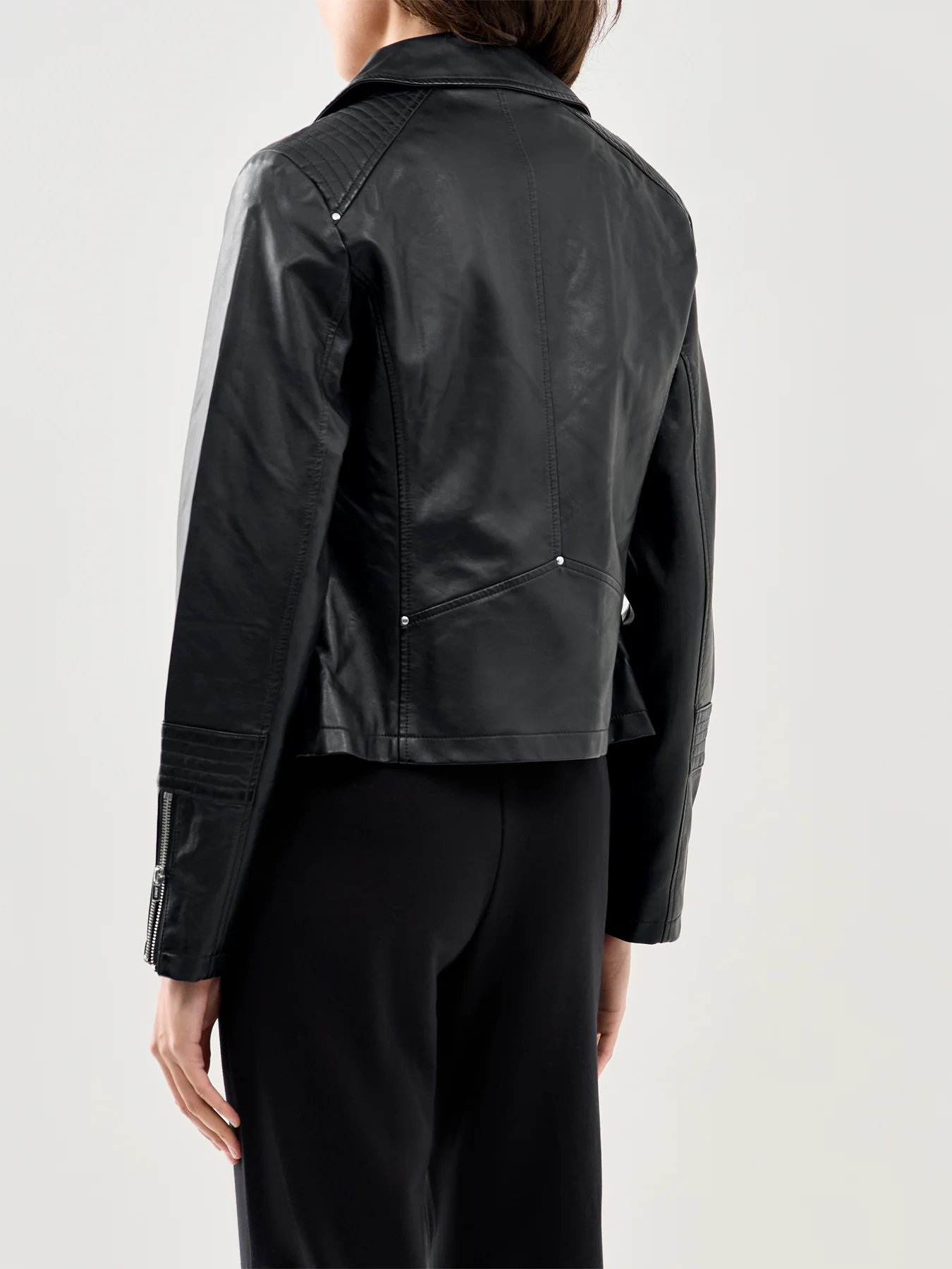 Faux Leather Biker Jacket Black - Image 5