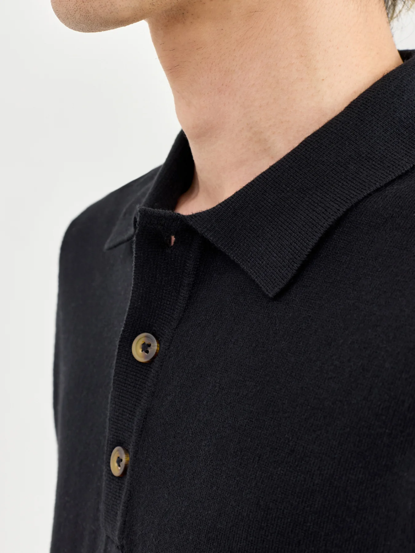 Loui Long Sleeve Polo Shirt Black - Image 3