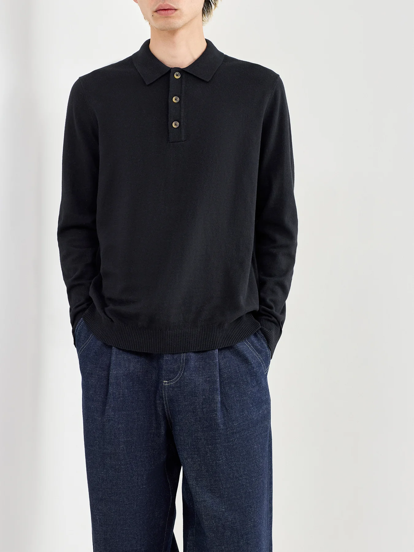 Loui Long Sleeve Polo Shirt Black - Image 4