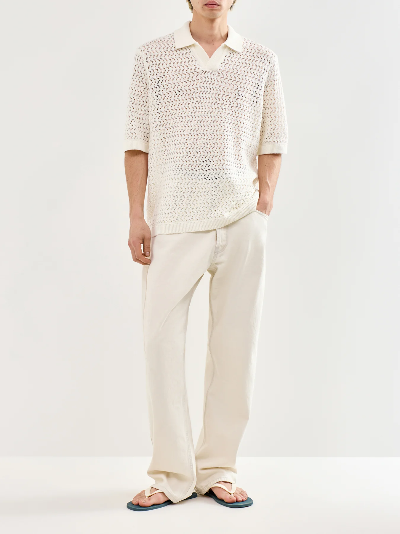 Nyle Split Polo Shirt Cream - Image 2