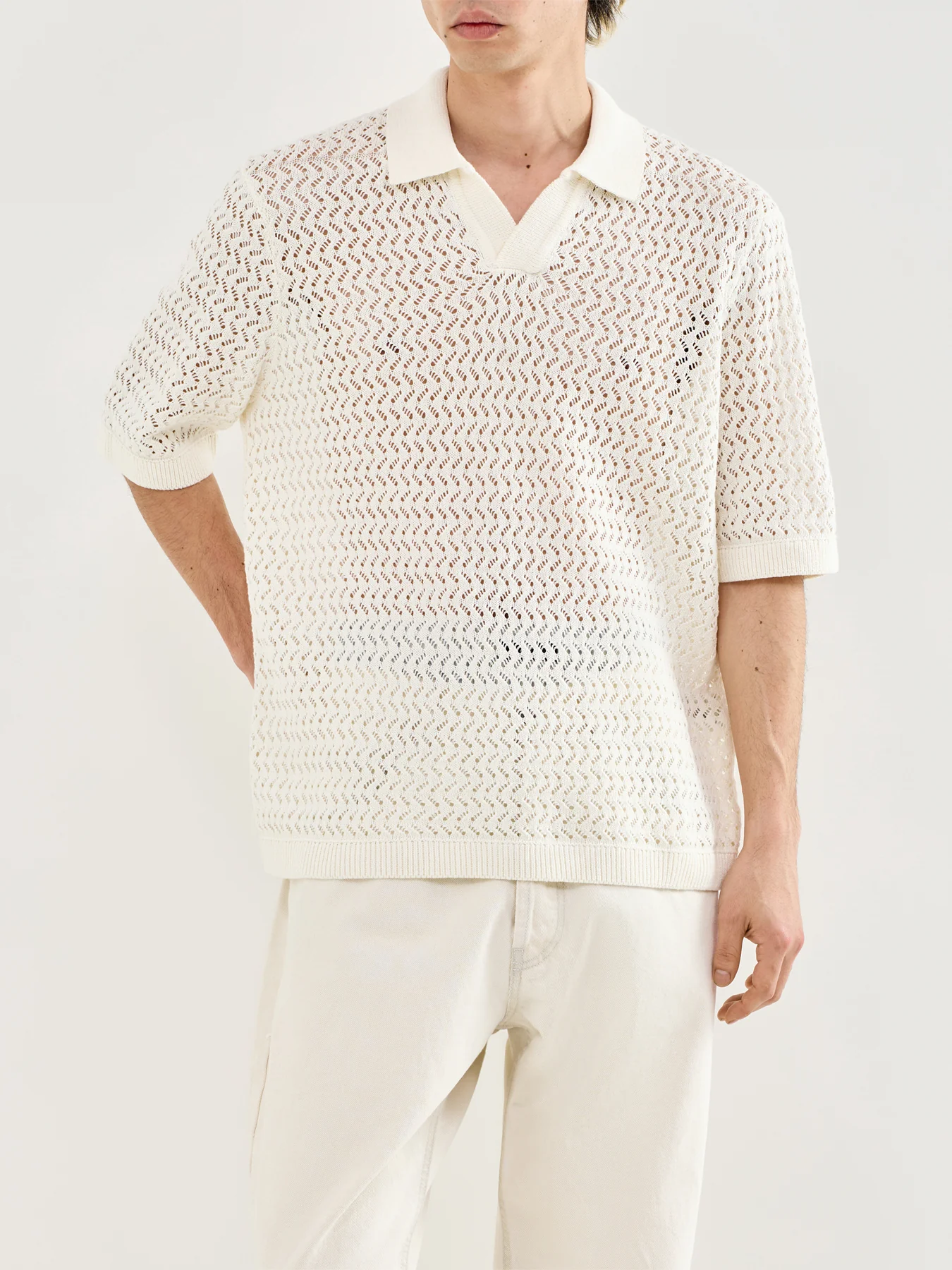 Nyle Split Polo Shirt Cream - Image 4