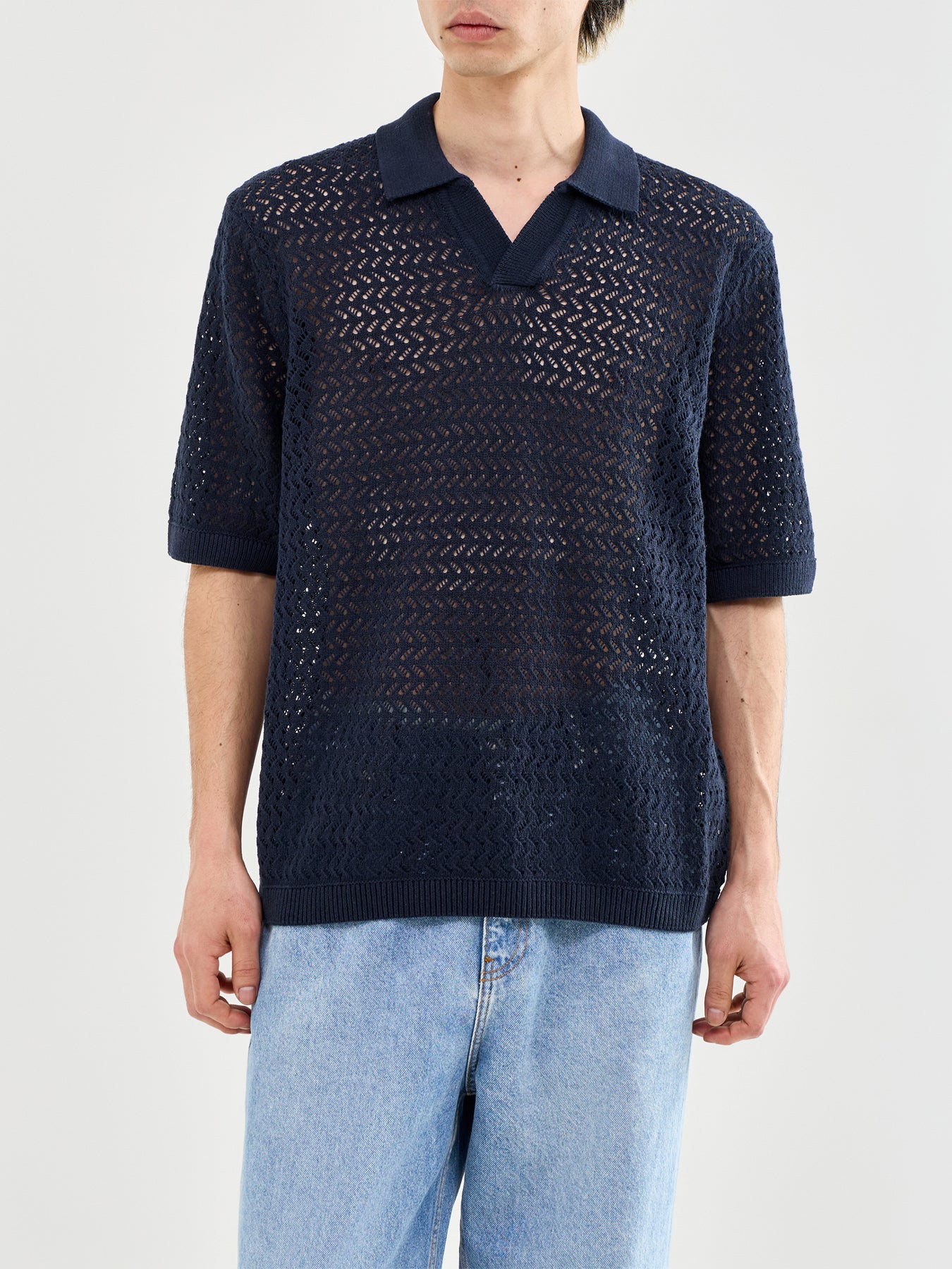 Nyle Split Polo Shirt Navy - Image 4