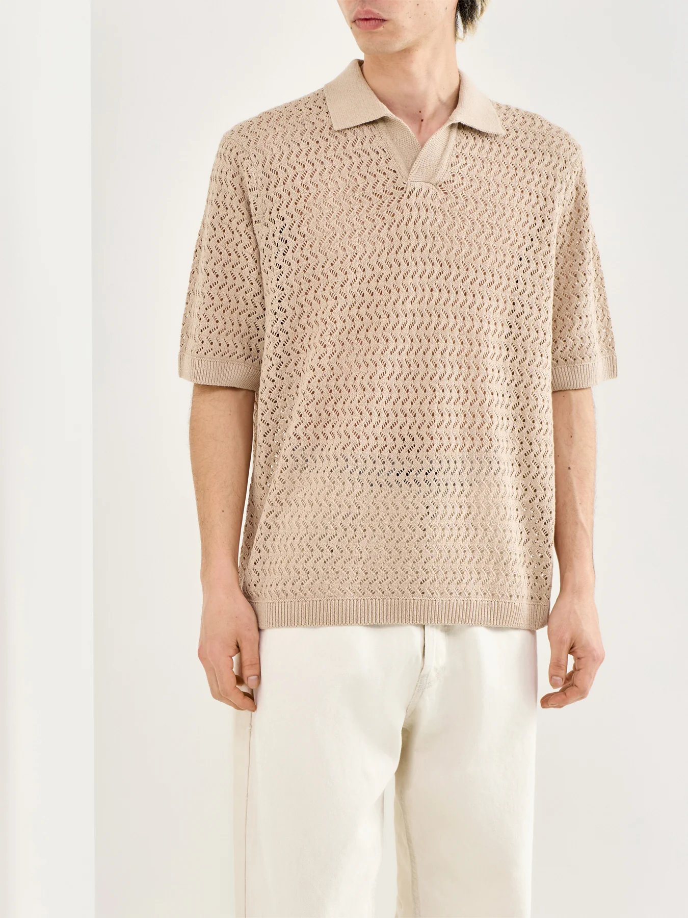 Nyle Split Polo Shirt Beige - Image 4