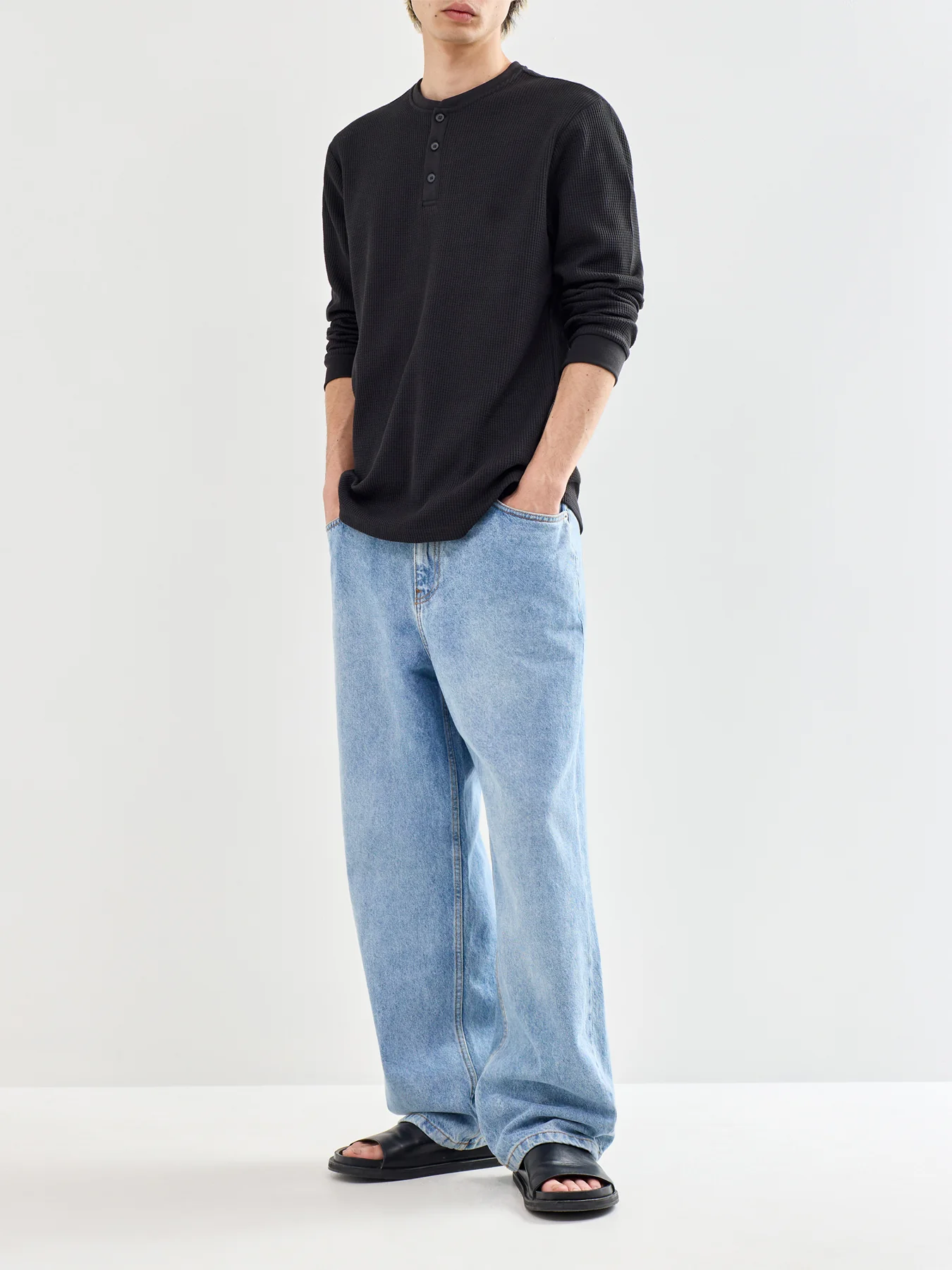 Stobie Long Sleeve Henley T-Shirt Black - Image 2