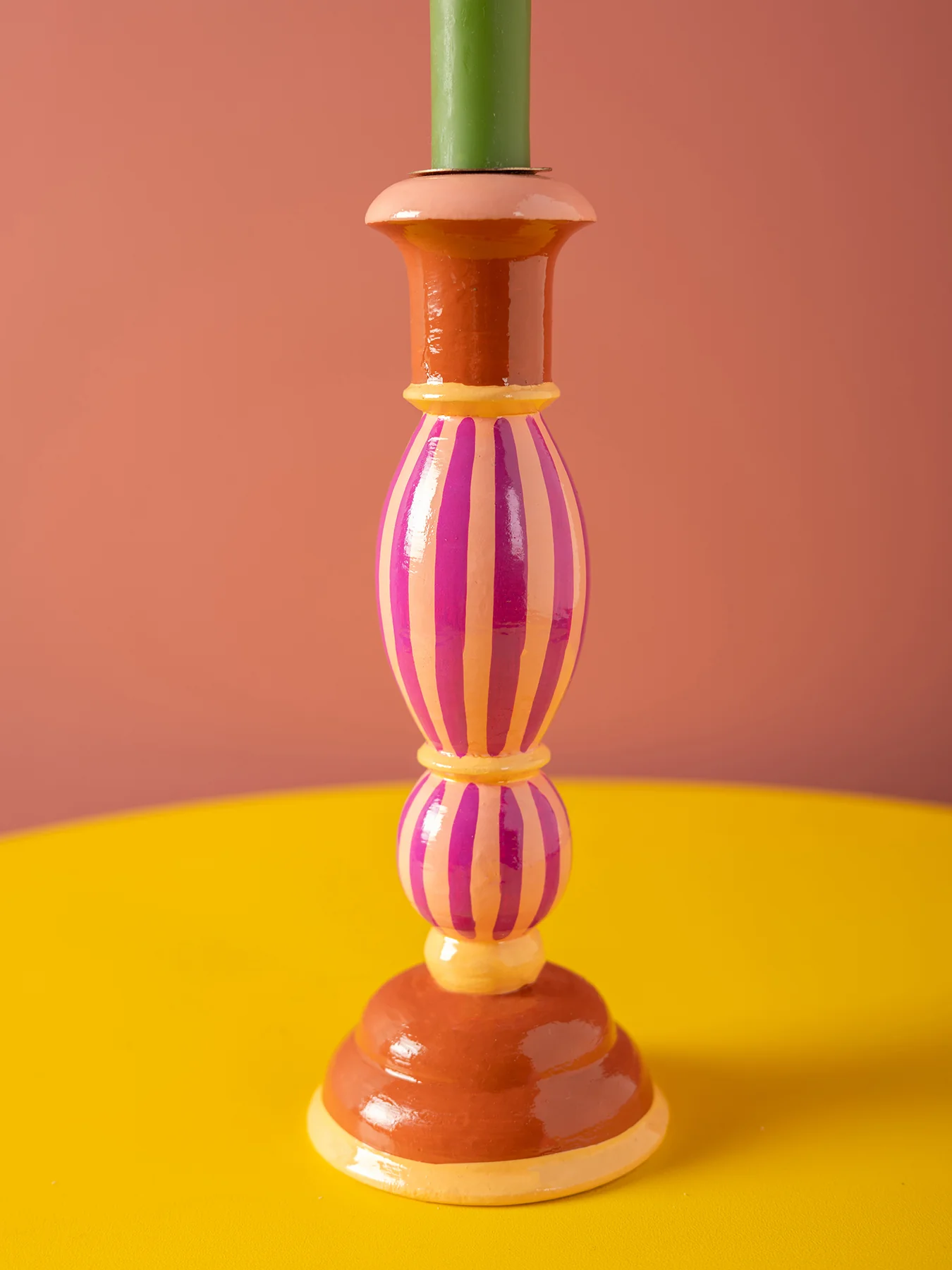 Striped Wooden Candlestick Pink - Image 3