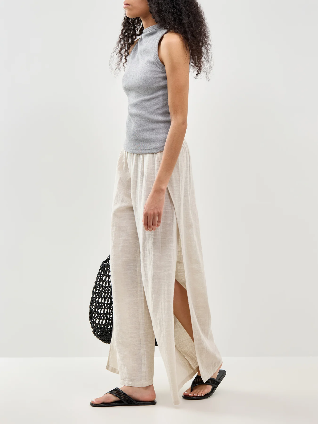 Agnes High Slit Beach Trousers Beige - Image 2