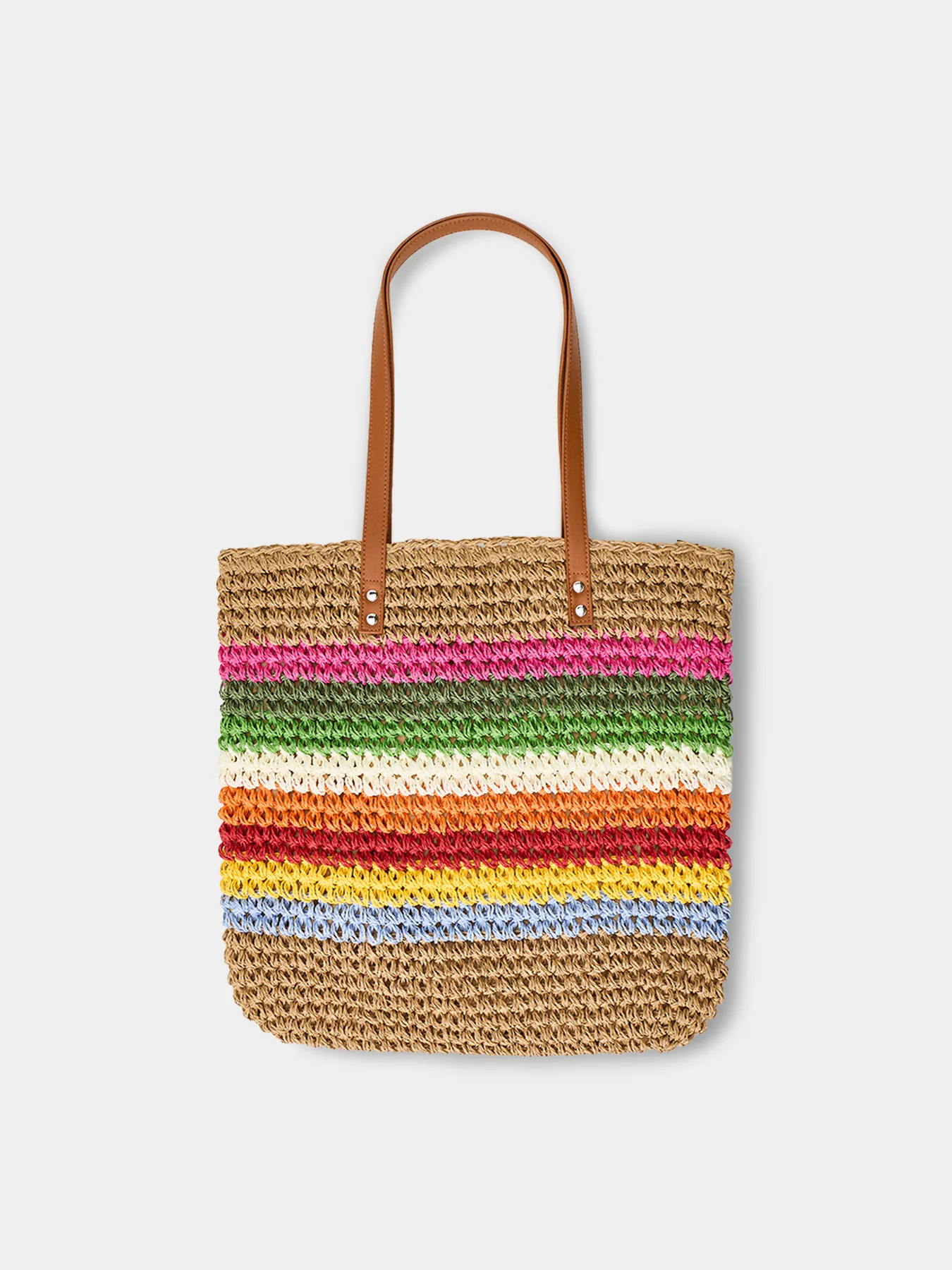 Pckiki Printed Straw Shopper Tote Bag Striped - Image 3