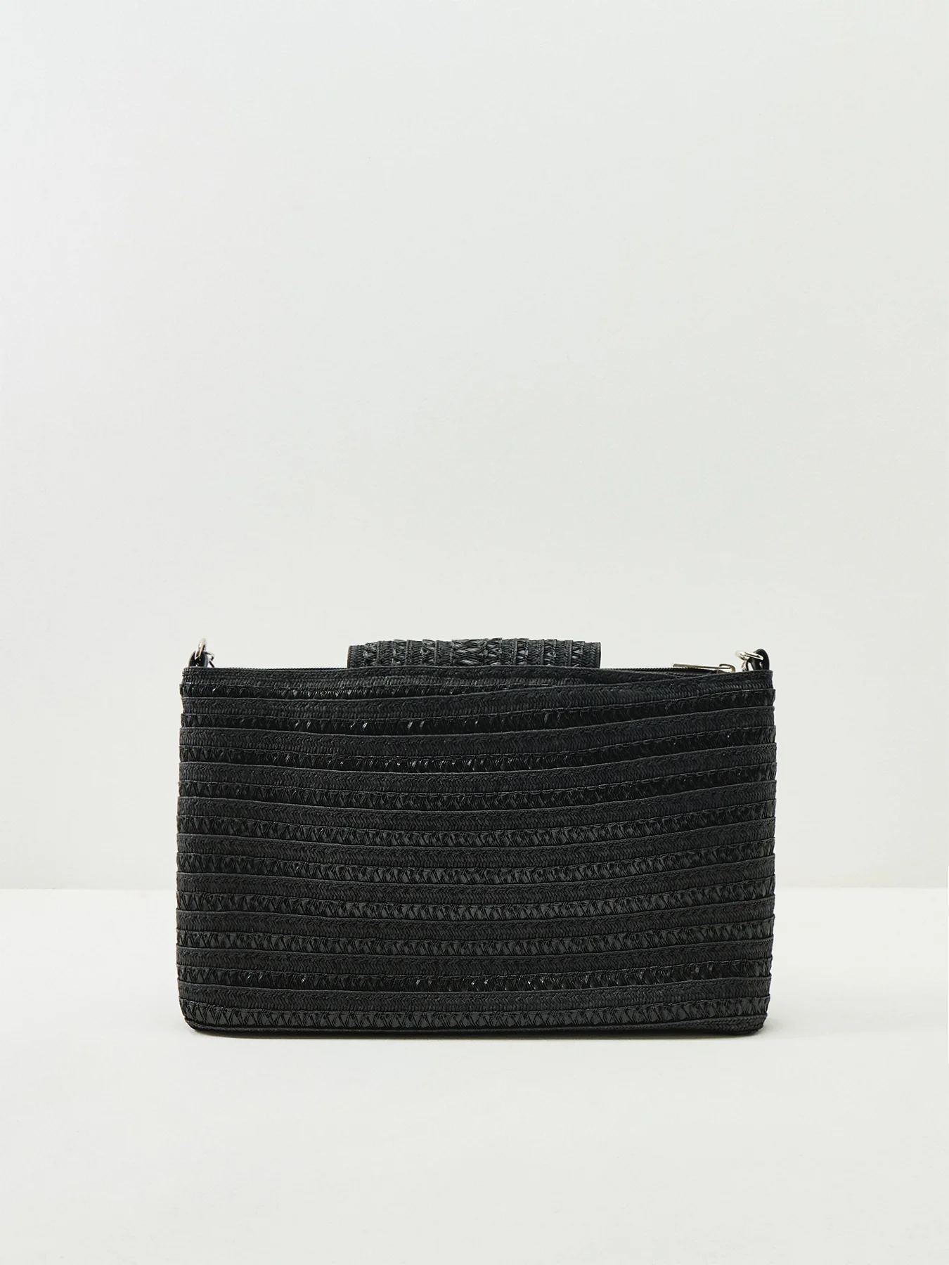 Straw Crossbody Flap Bag Black - Image 3