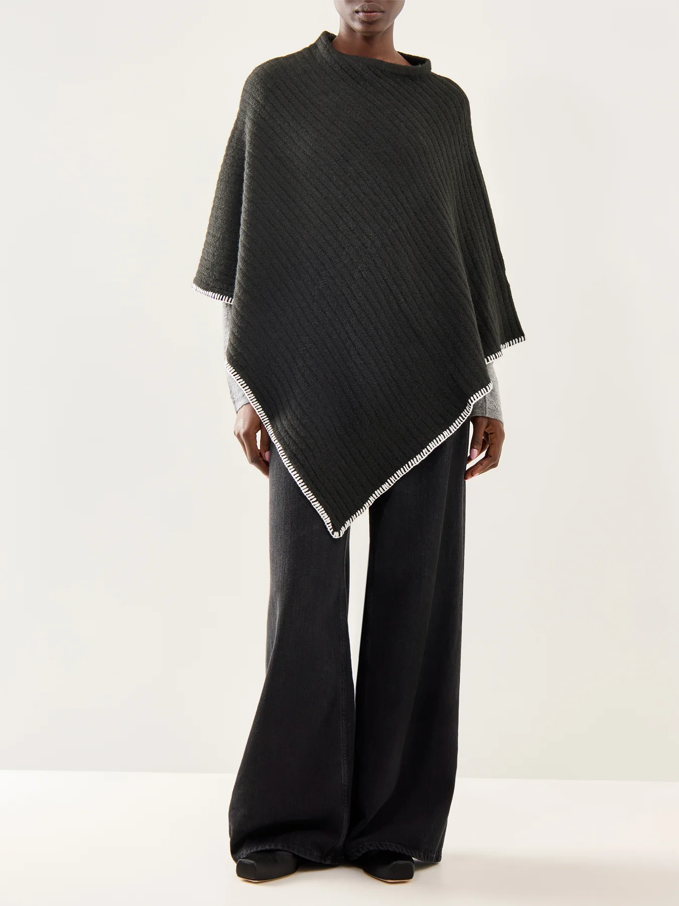 Jara Wool Blend Poncho Black - Image 2