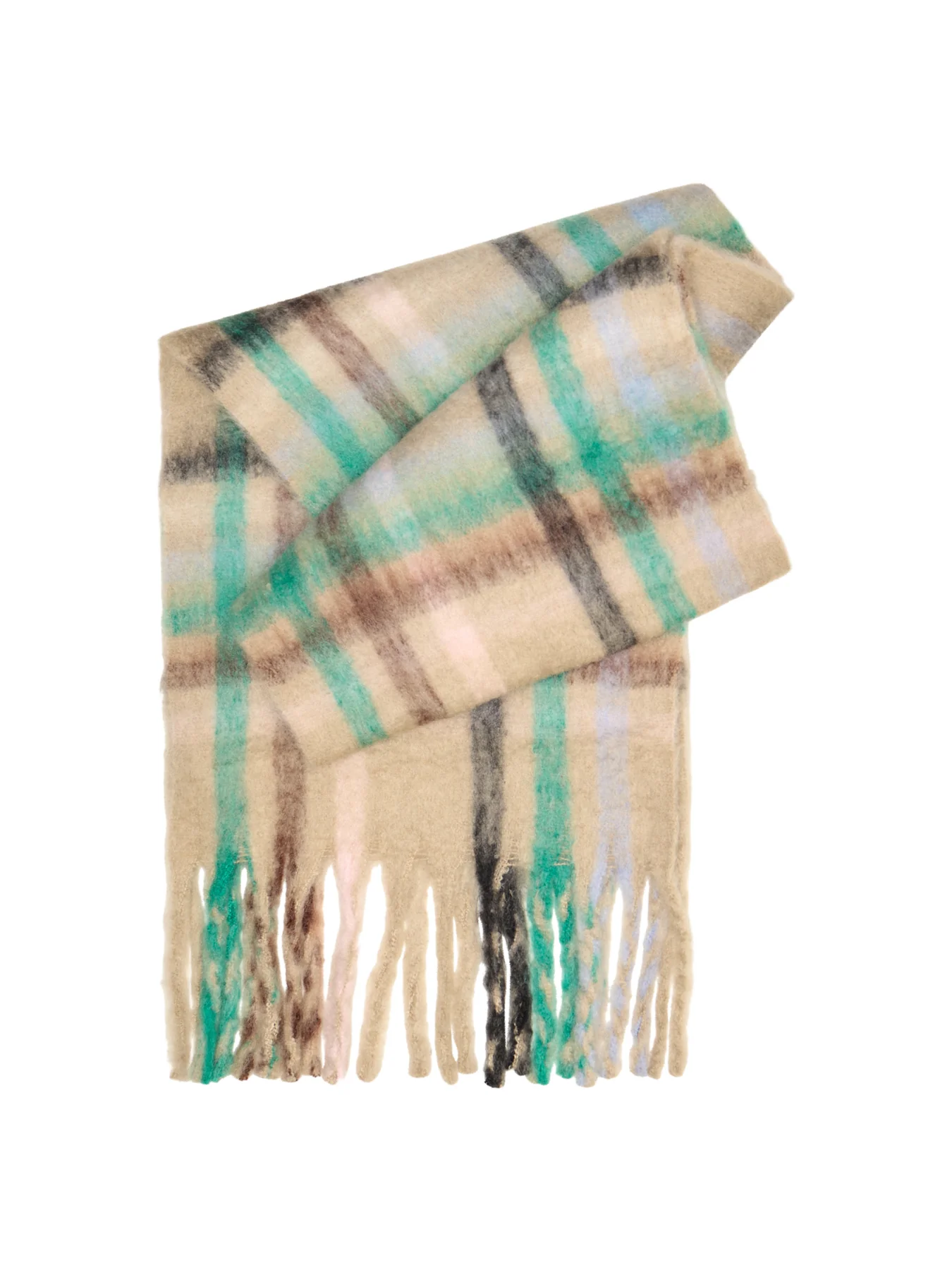 Jill Check Wool Blend Scarf Beige