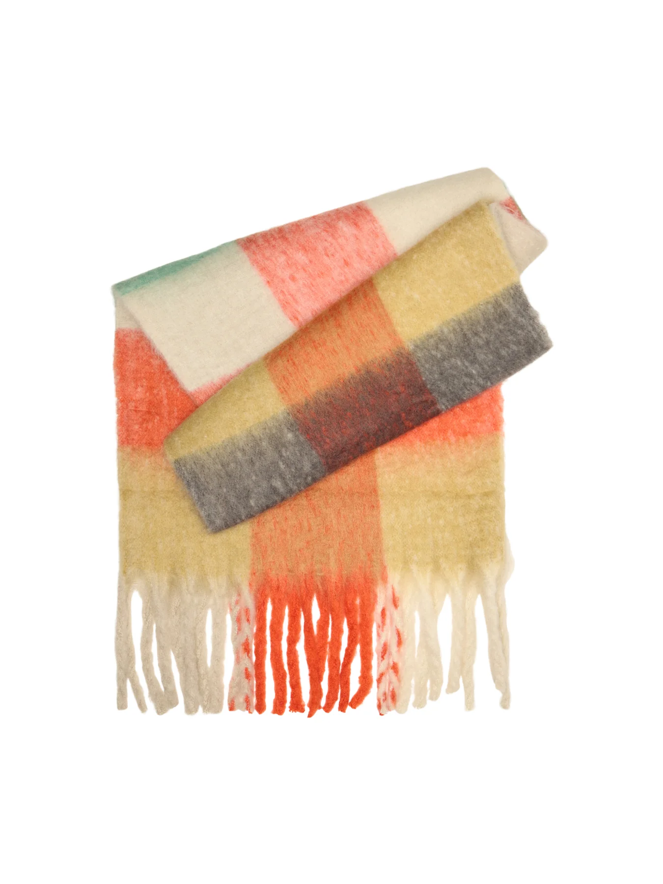 Jory Large Check Wool Blend Scarf Orange