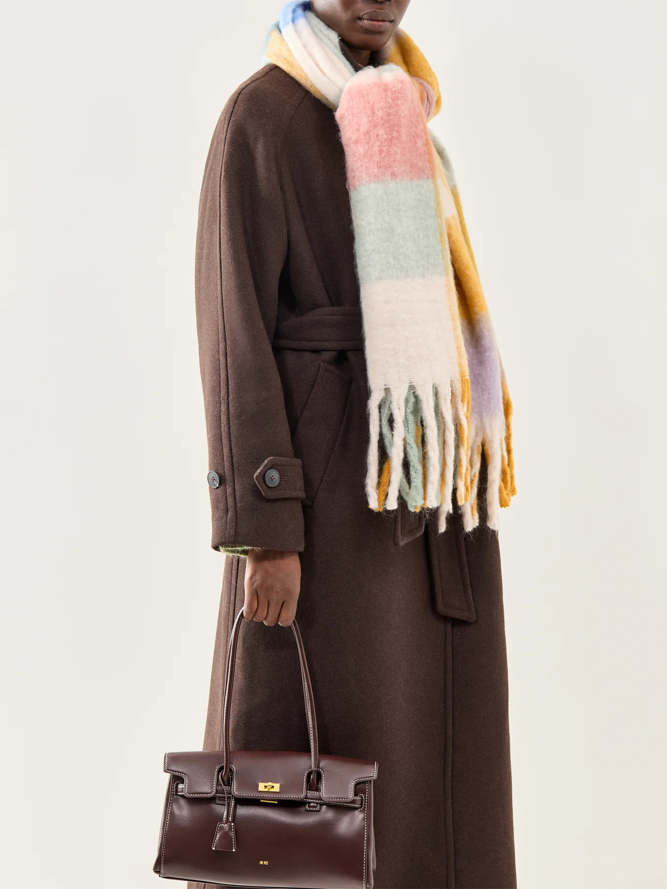 Jory Large Check Wool Blend Scarf Yellow - Image 2