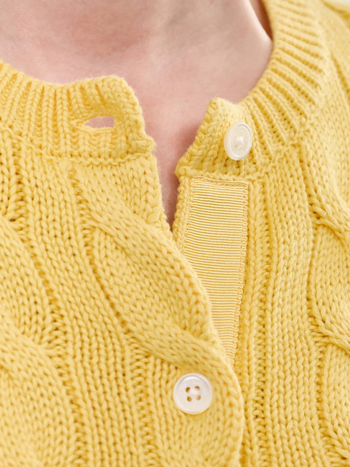 Cable Knit LS Cardigan Yellow - Image 3