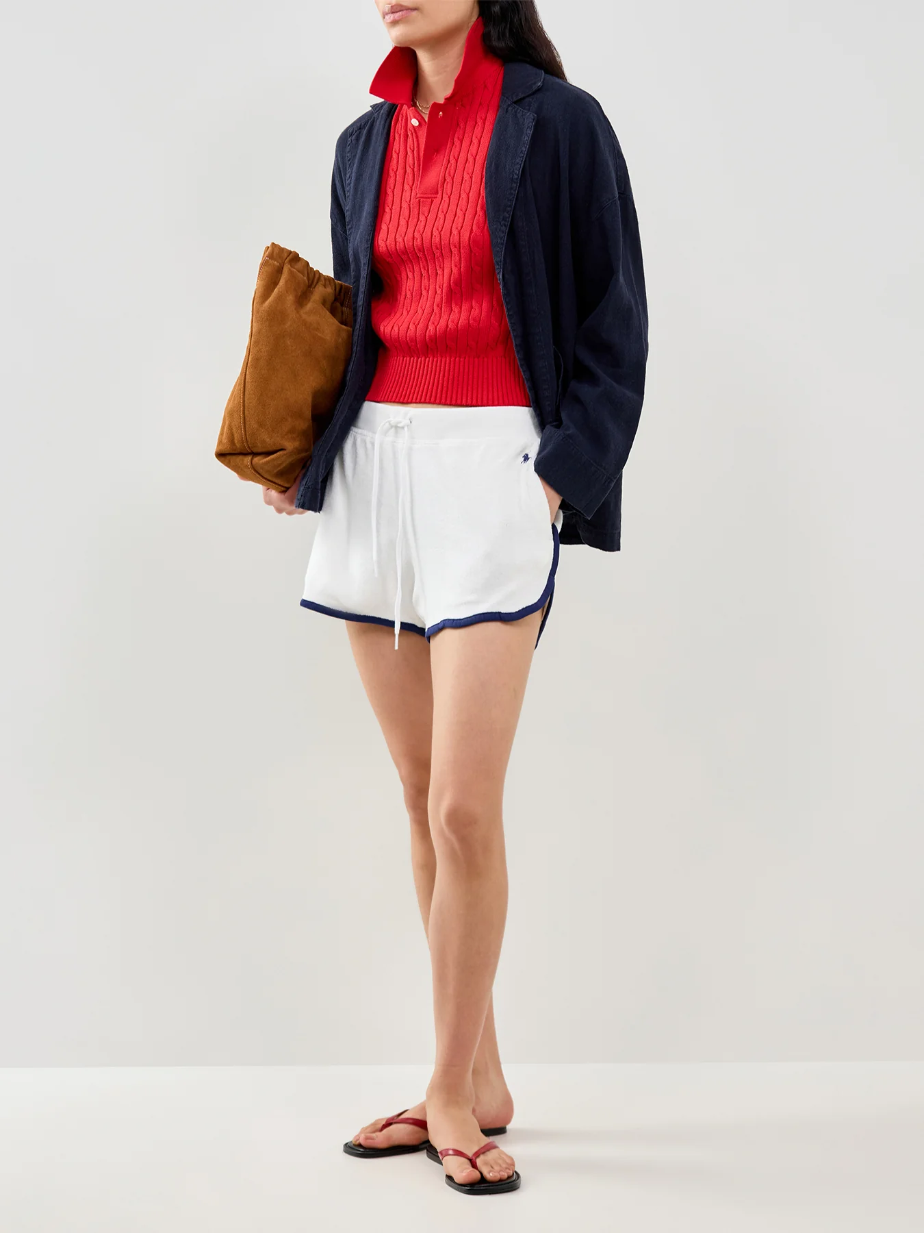 Cable Knit Short Sleeve Polo Red - Image 2