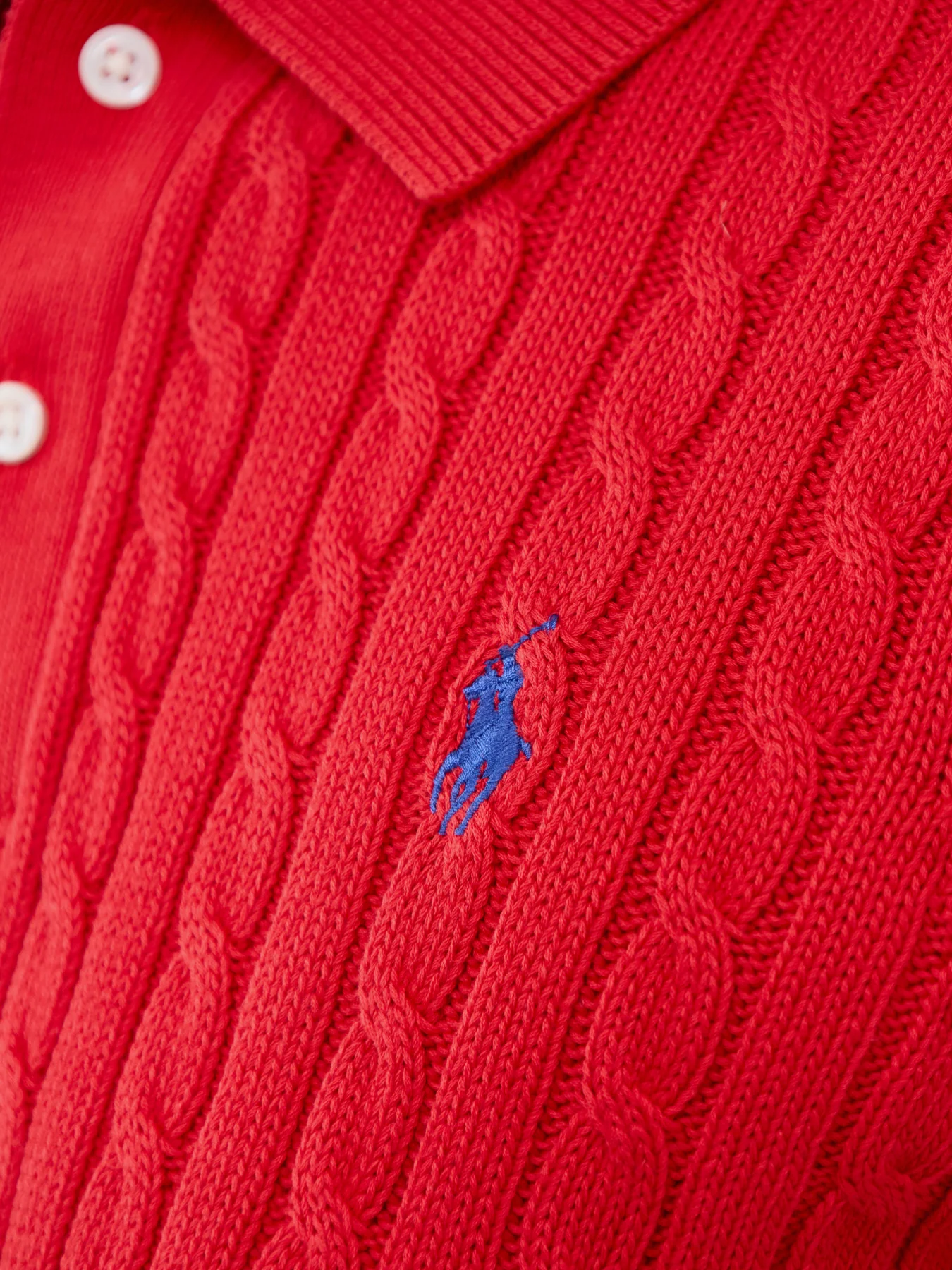 Cable Knit Short Sleeve Polo Red - Image 3