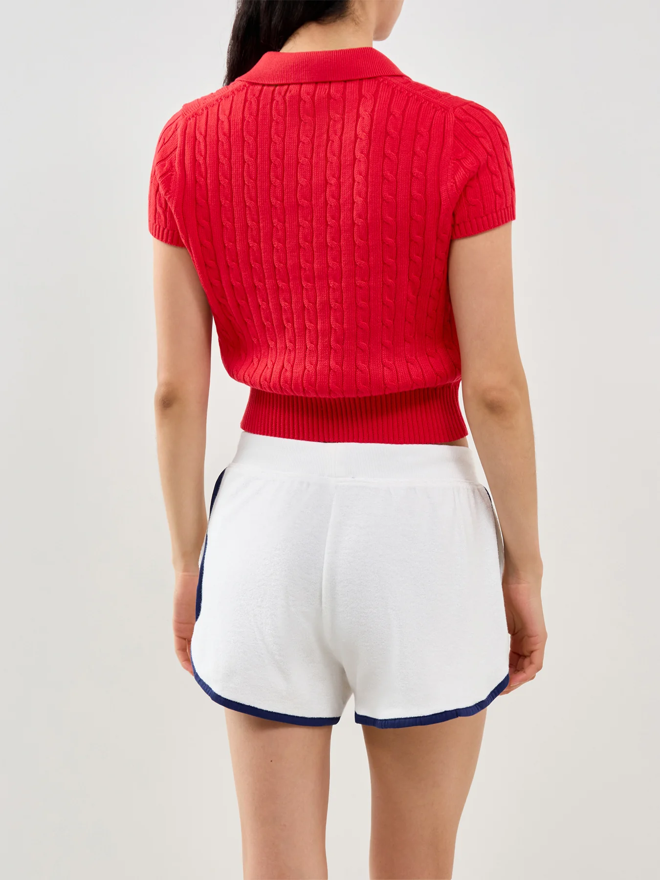 Cable Knit Short Sleeve Polo Red - Image 5