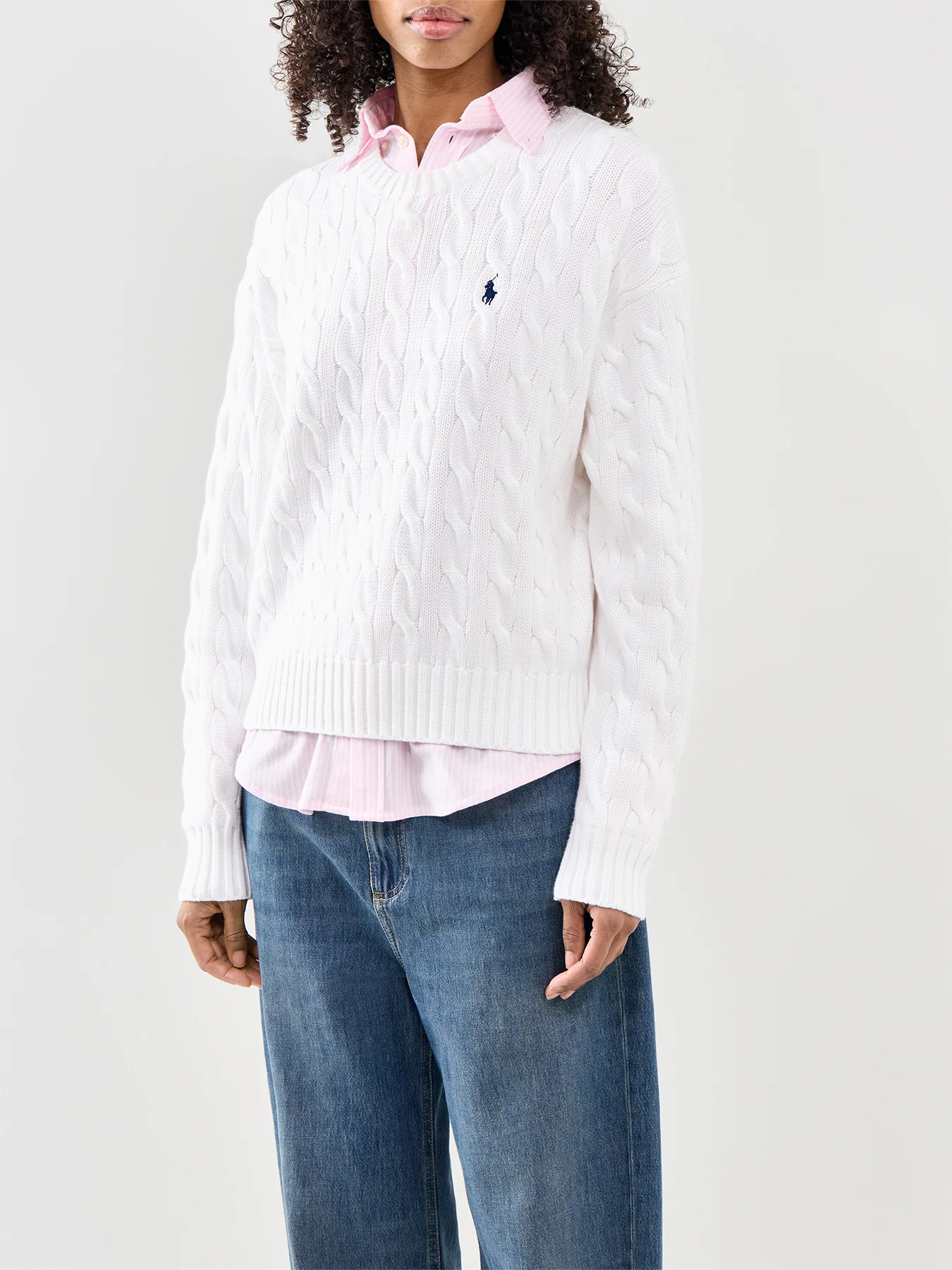 Cable Crew Neck Jumper White - Image 4