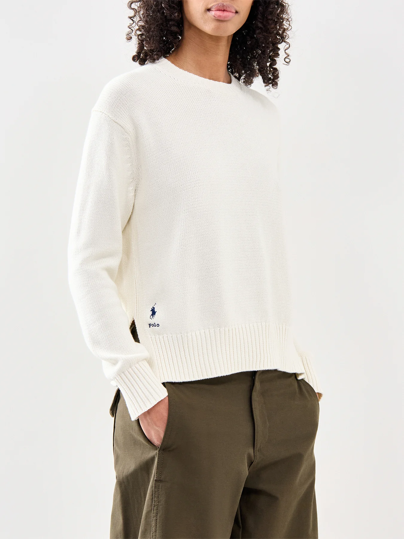 Cotton Crew Neck Jumper Cream - Image 4