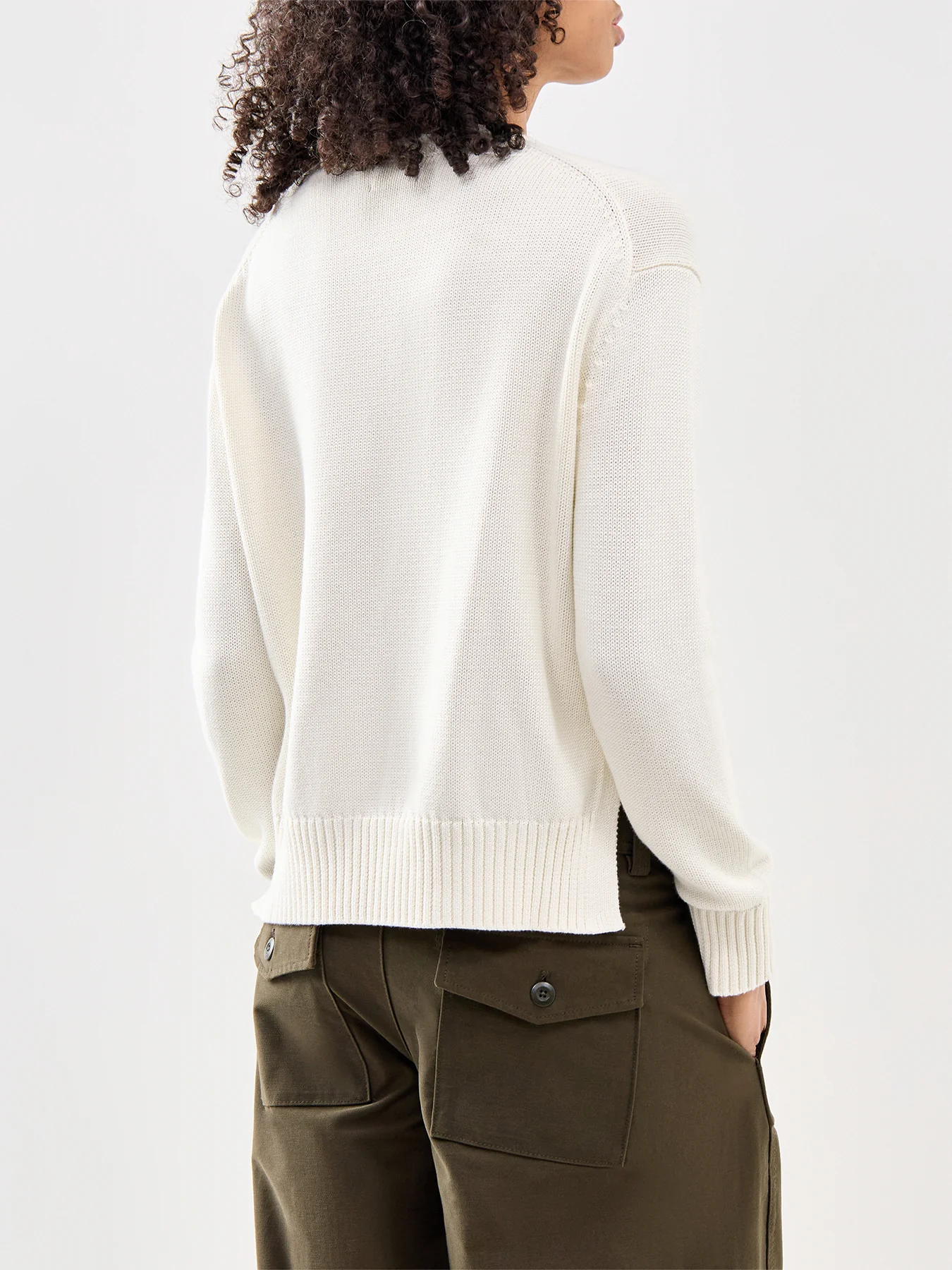 Cotton Crew Neck Jumper Cream - Image 5