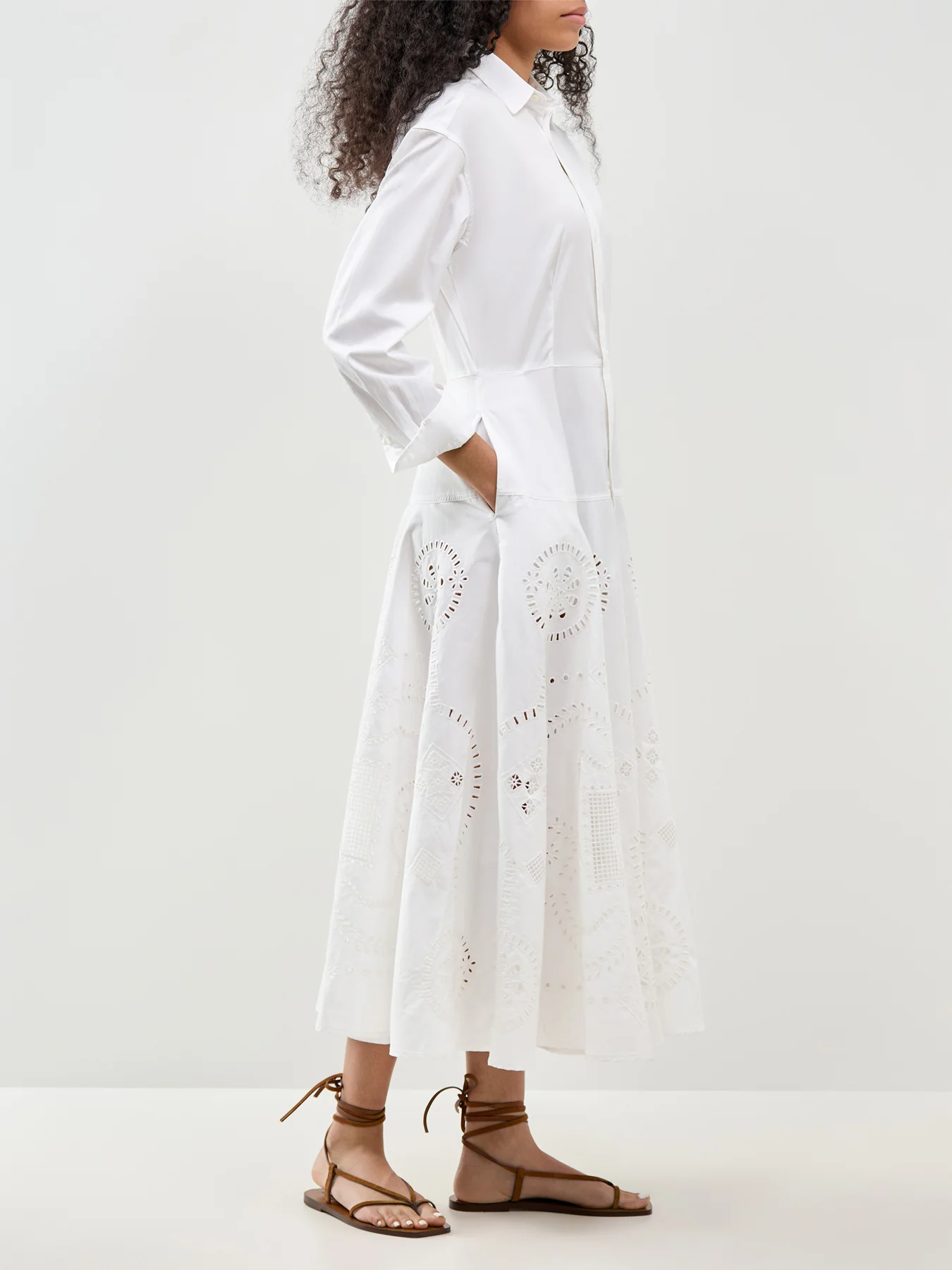 Midi Long Sleeve Shirt Dress White - Image 4