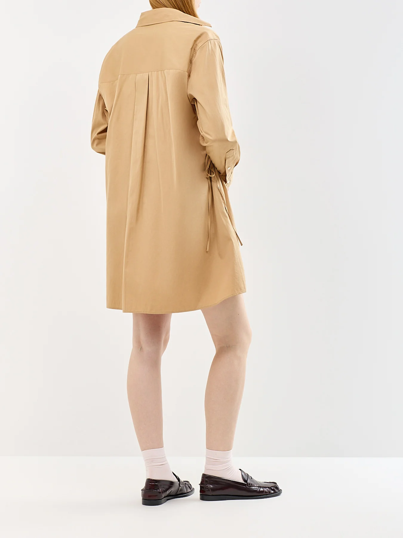 Mini Long Sleeve Shirt Dress Beige - Image 5