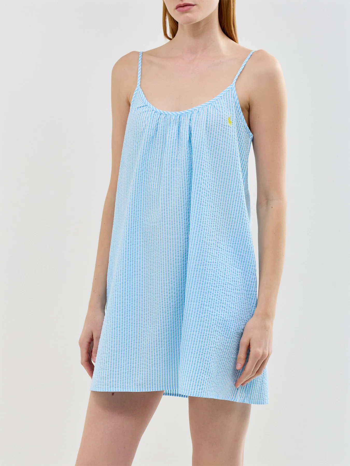 Seersucker Sleep Dress Blue - Image 2