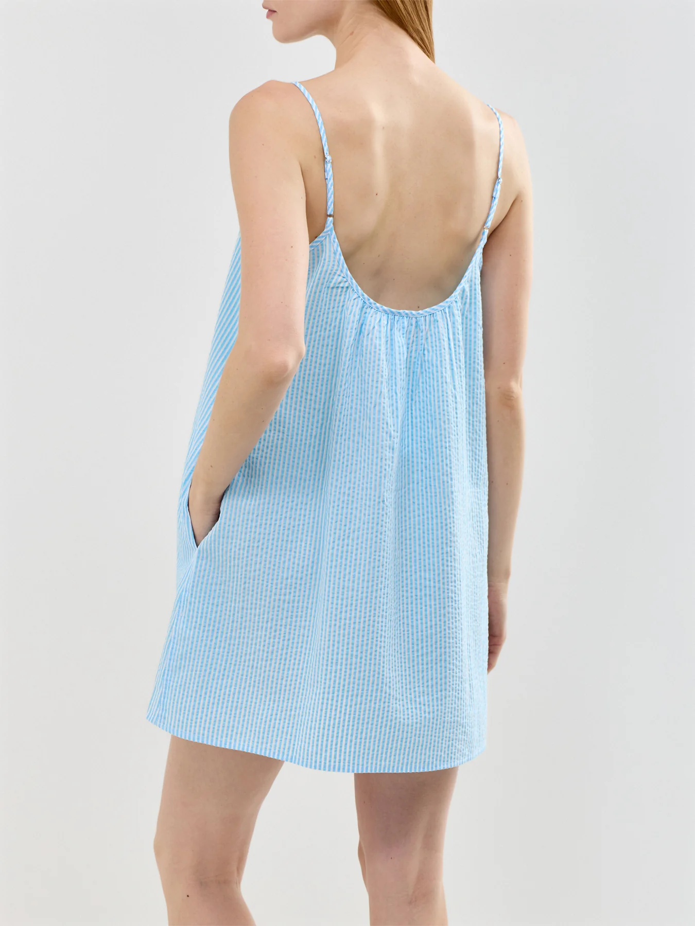 Seersucker Sleep Dress Blue - Image 3