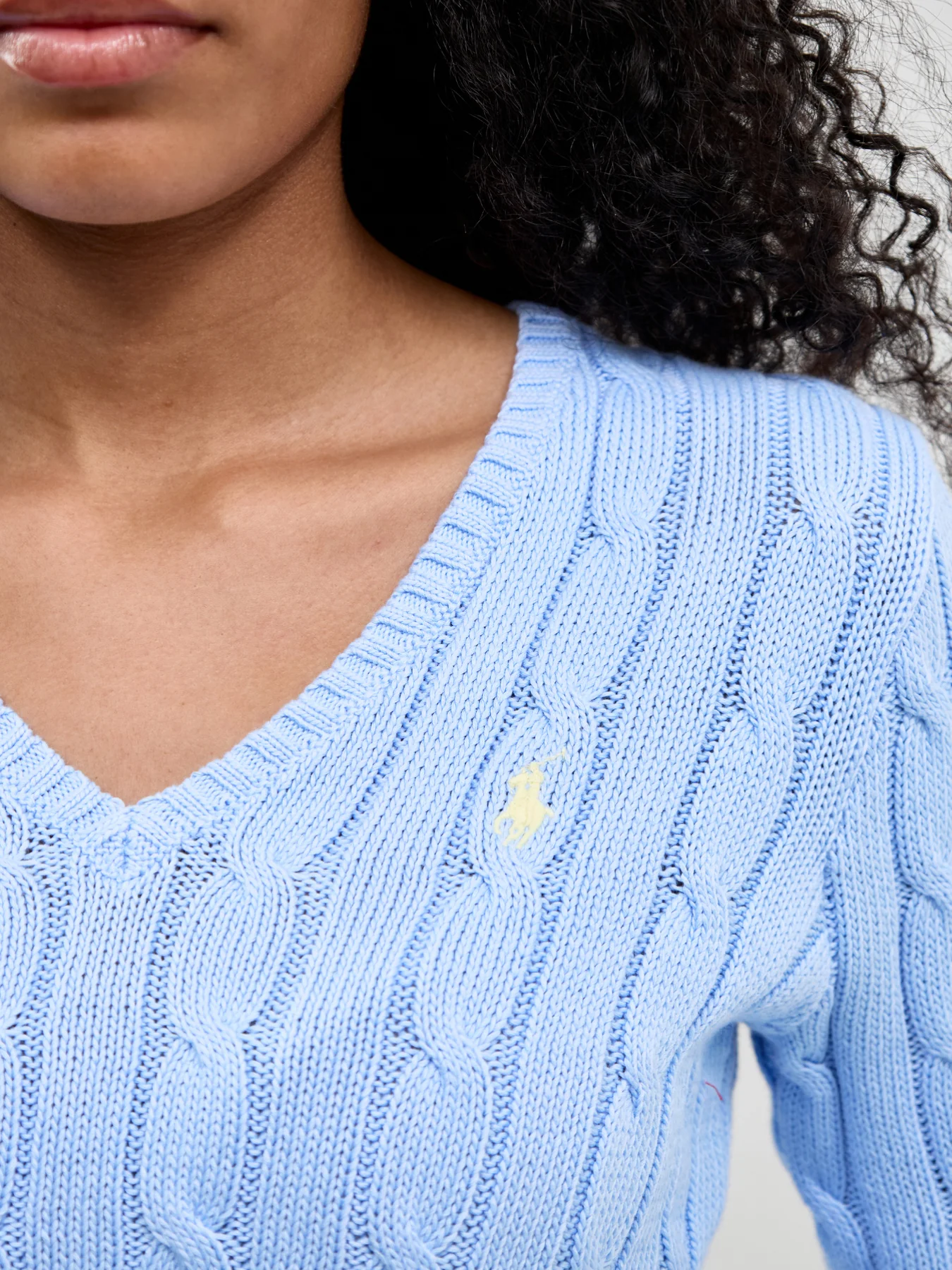 Cable Knit V-Neck Jumper Blue - Image 3