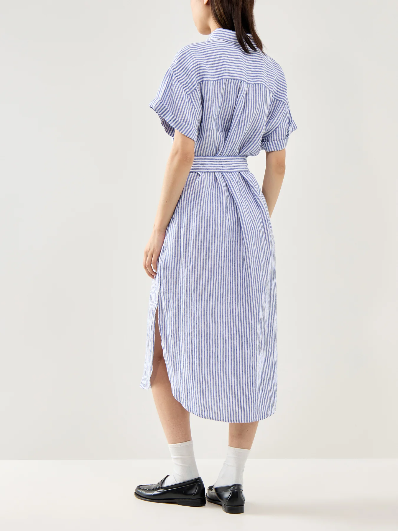 Woven Shirt Dress Dress White-Royal - Image 5