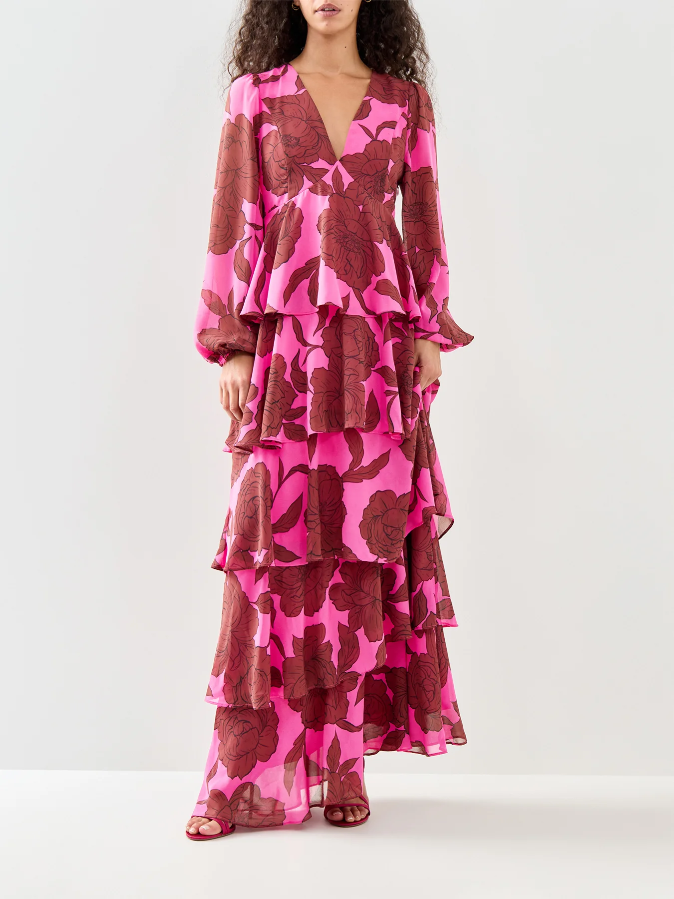Ashton Ruffle Maxi Dress Fuchsia Brown - Image 2