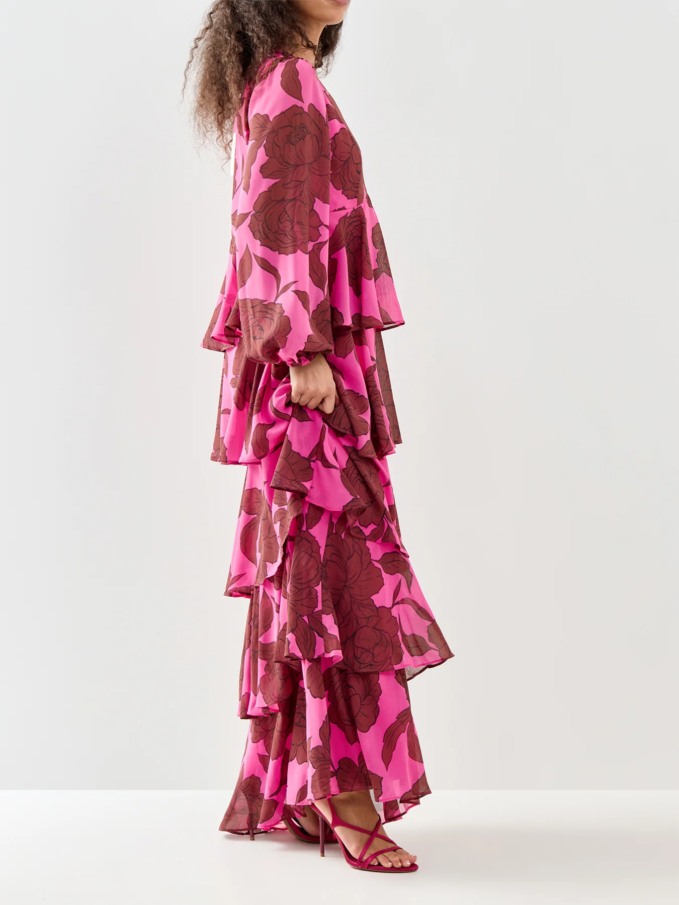 Ashton Ruffle Maxi Dress Fuchsia Brown - Image 4