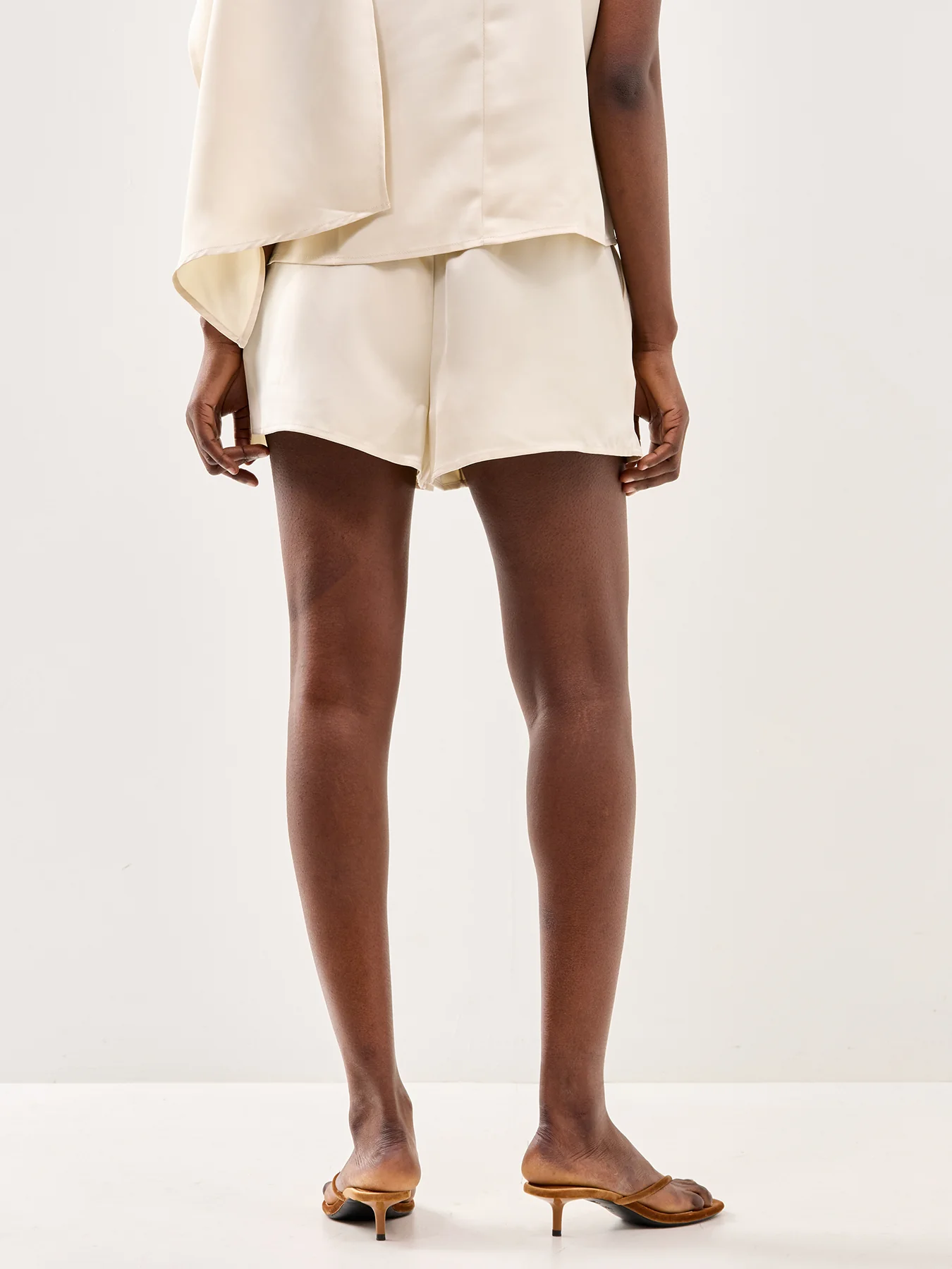 Breya Satin Drawstring Shorts Cream - Image 5