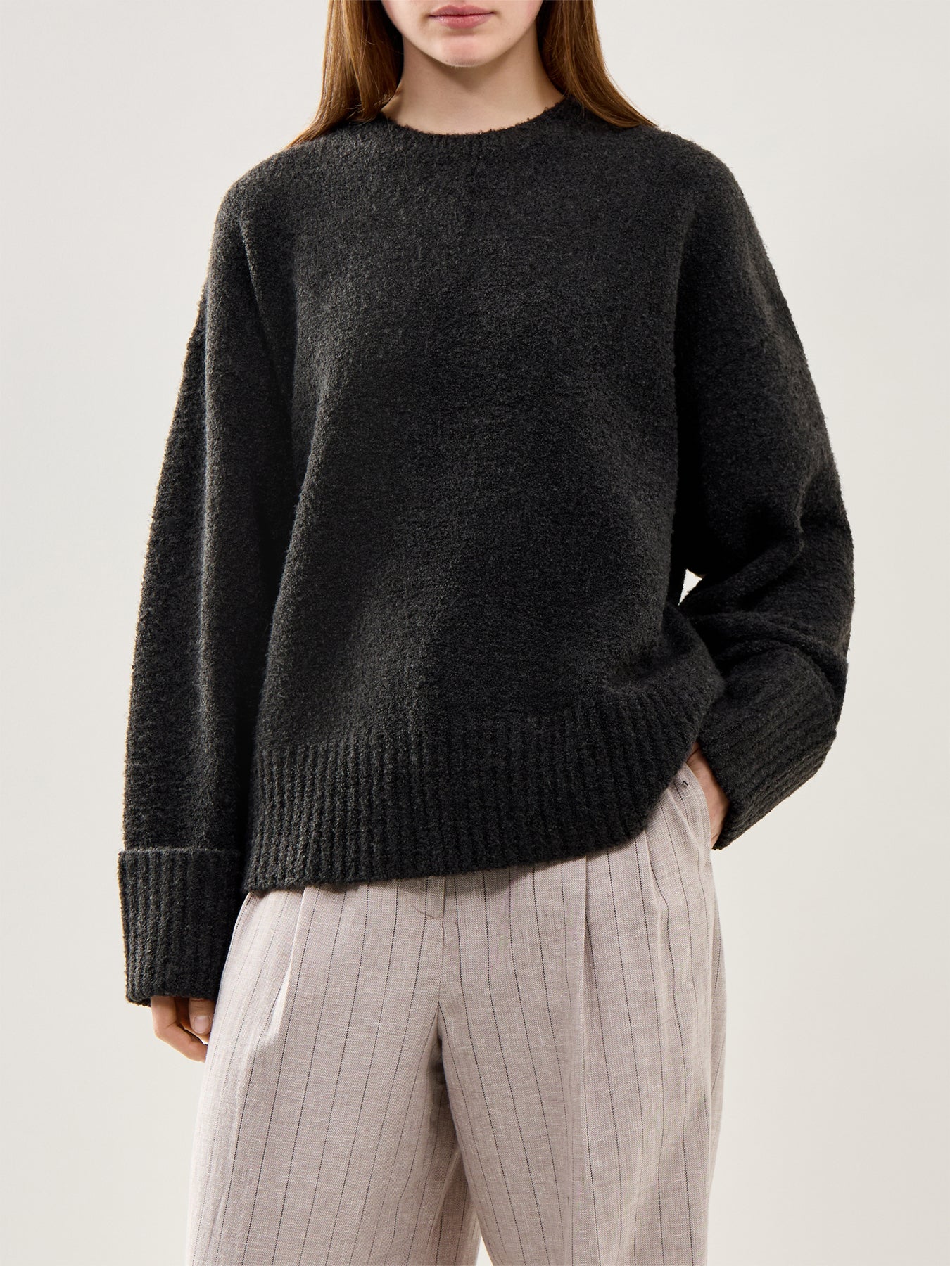 Camille Oversized Borg Jumper Slate Grey - Image 4