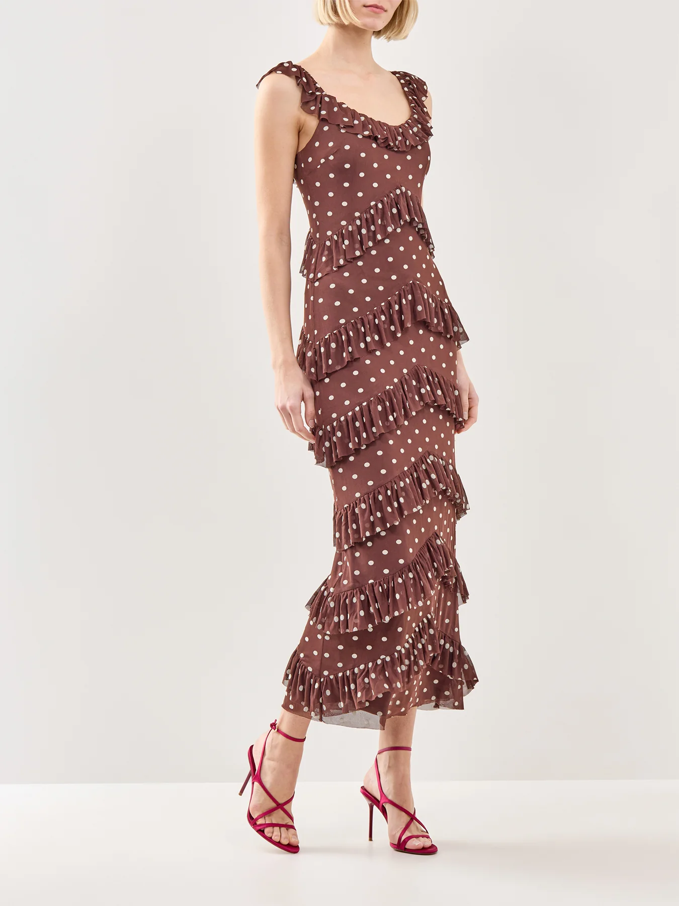 Cecile Ruffle Mesh Maxi Dress Brown - Image 4