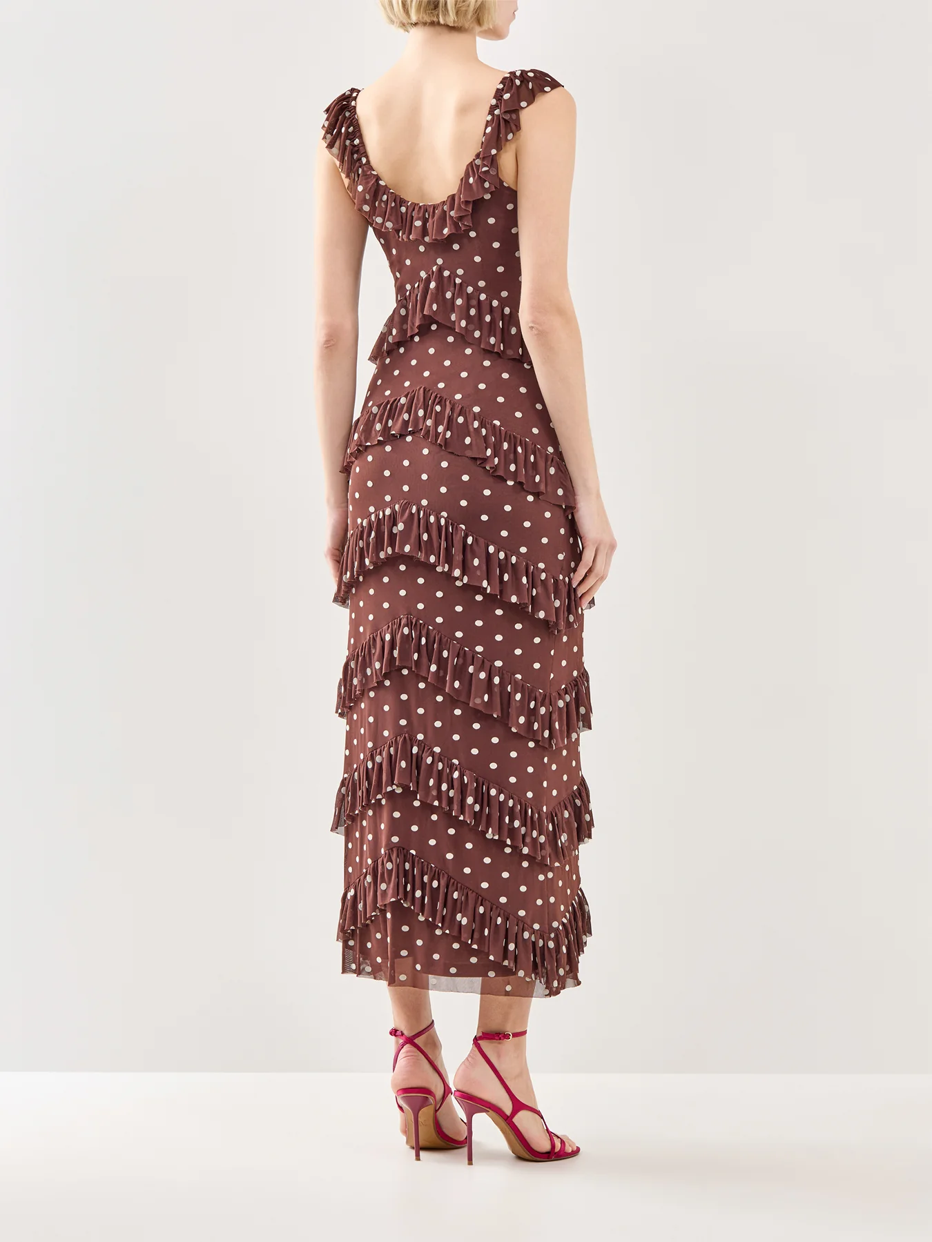 Cecile Ruffle Mesh Maxi Dress Brown - Image 5