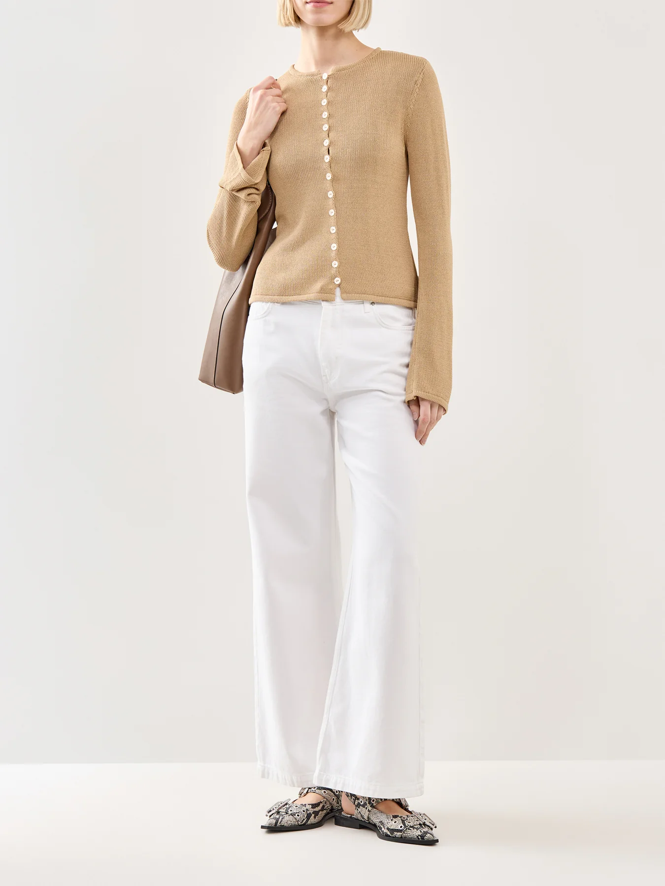 Kendall Rustic Button Down Knit Top Tan - Image 2