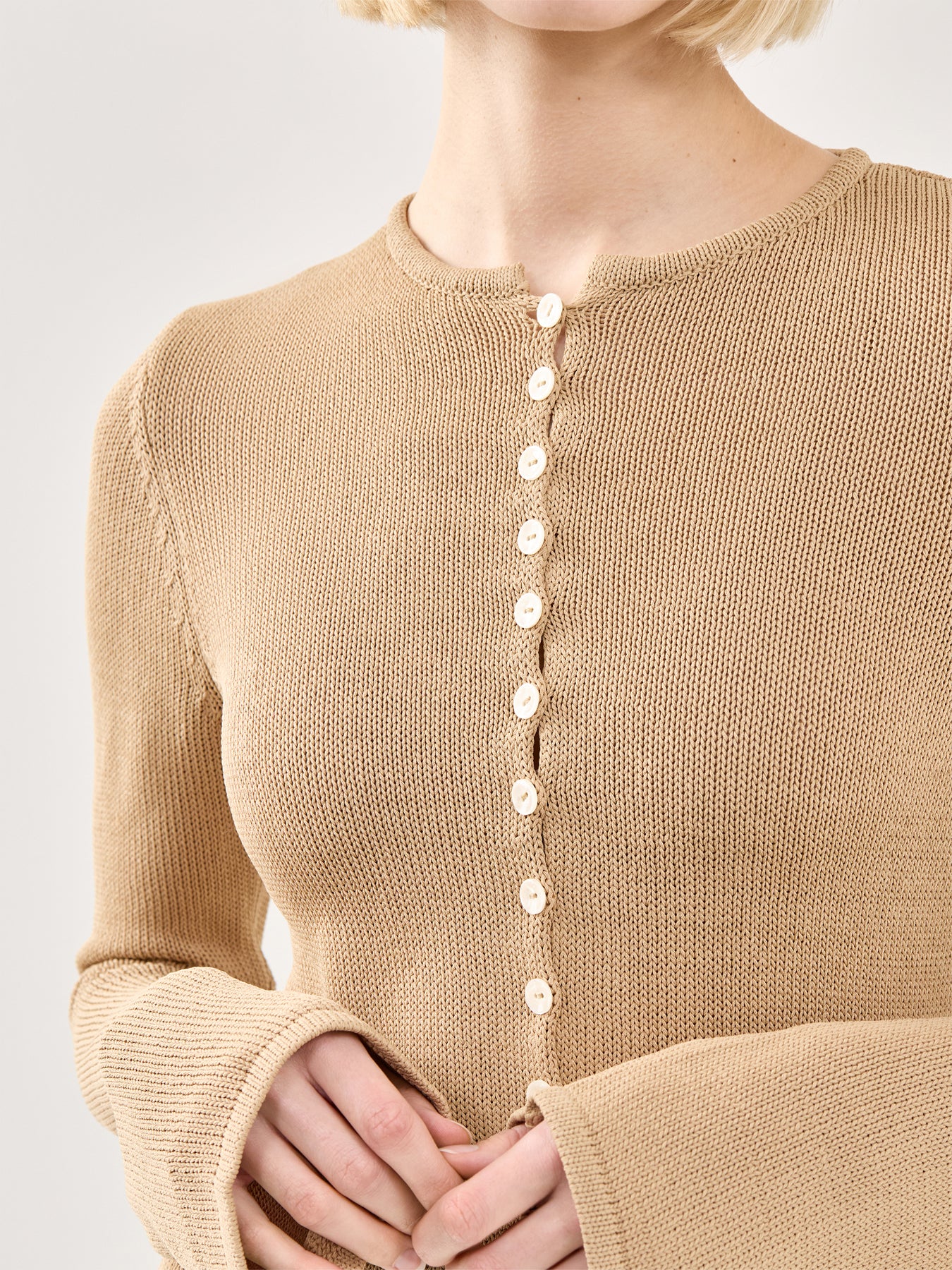Kendall Rustic Button Down Knit Top Tan - Image 3