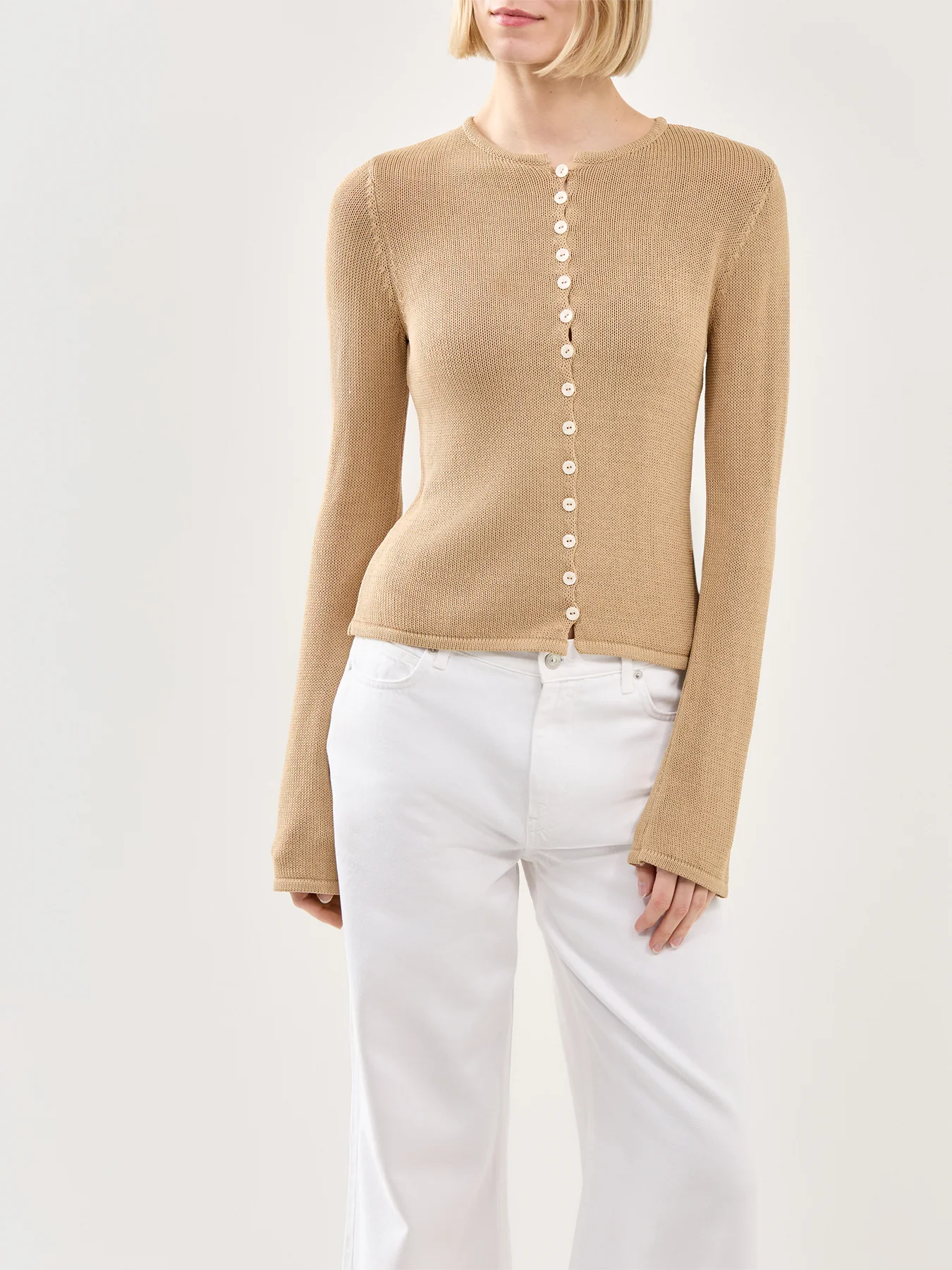 Kendall Rustic Button Down Knit Top Tan - Image 4
