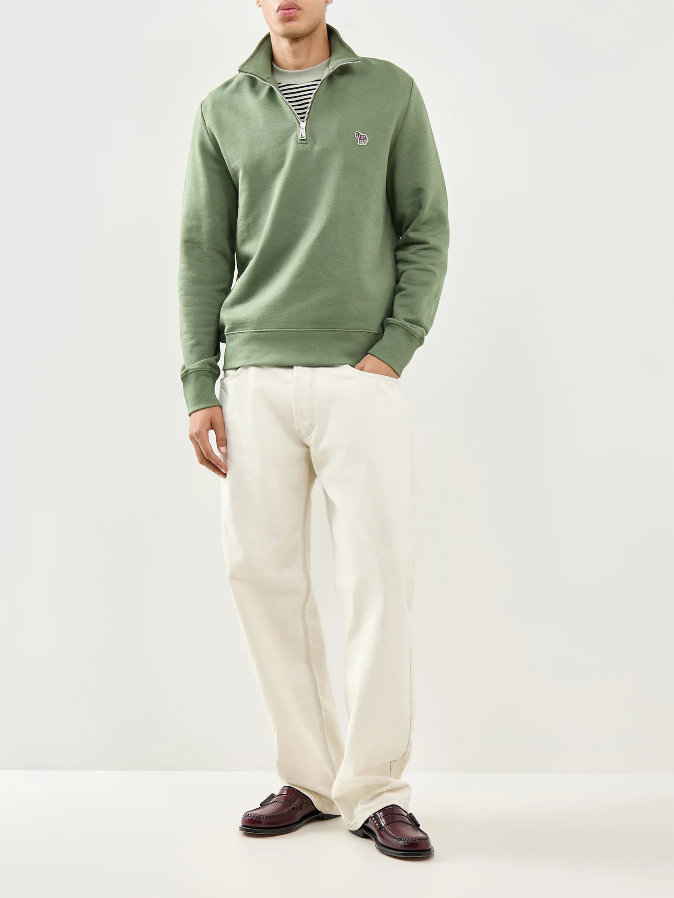 Zebra Quarter Zip Sweatshirt Olive - Image 2