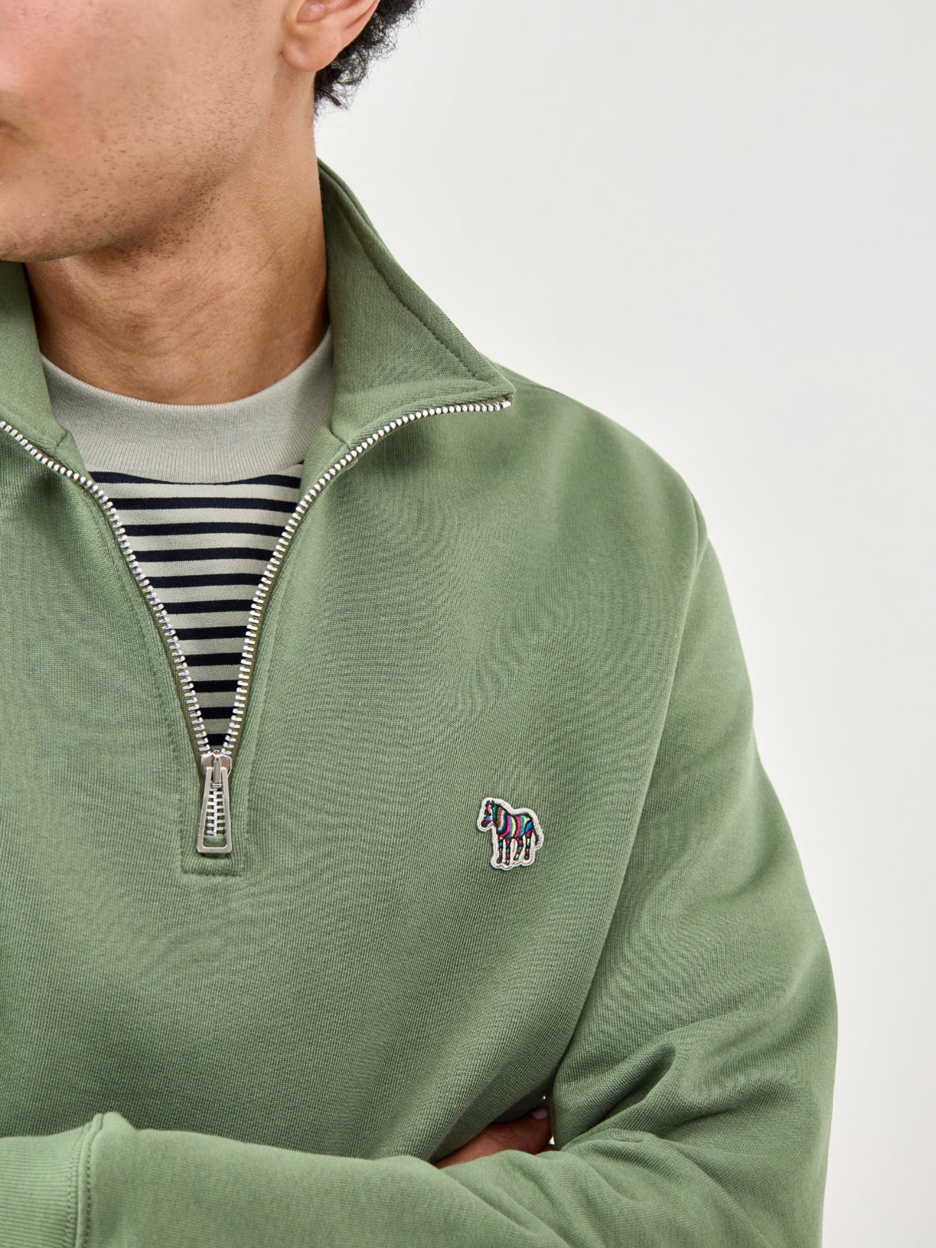 Zebra Quarter Zip Sweatshirt Olive - Image 3