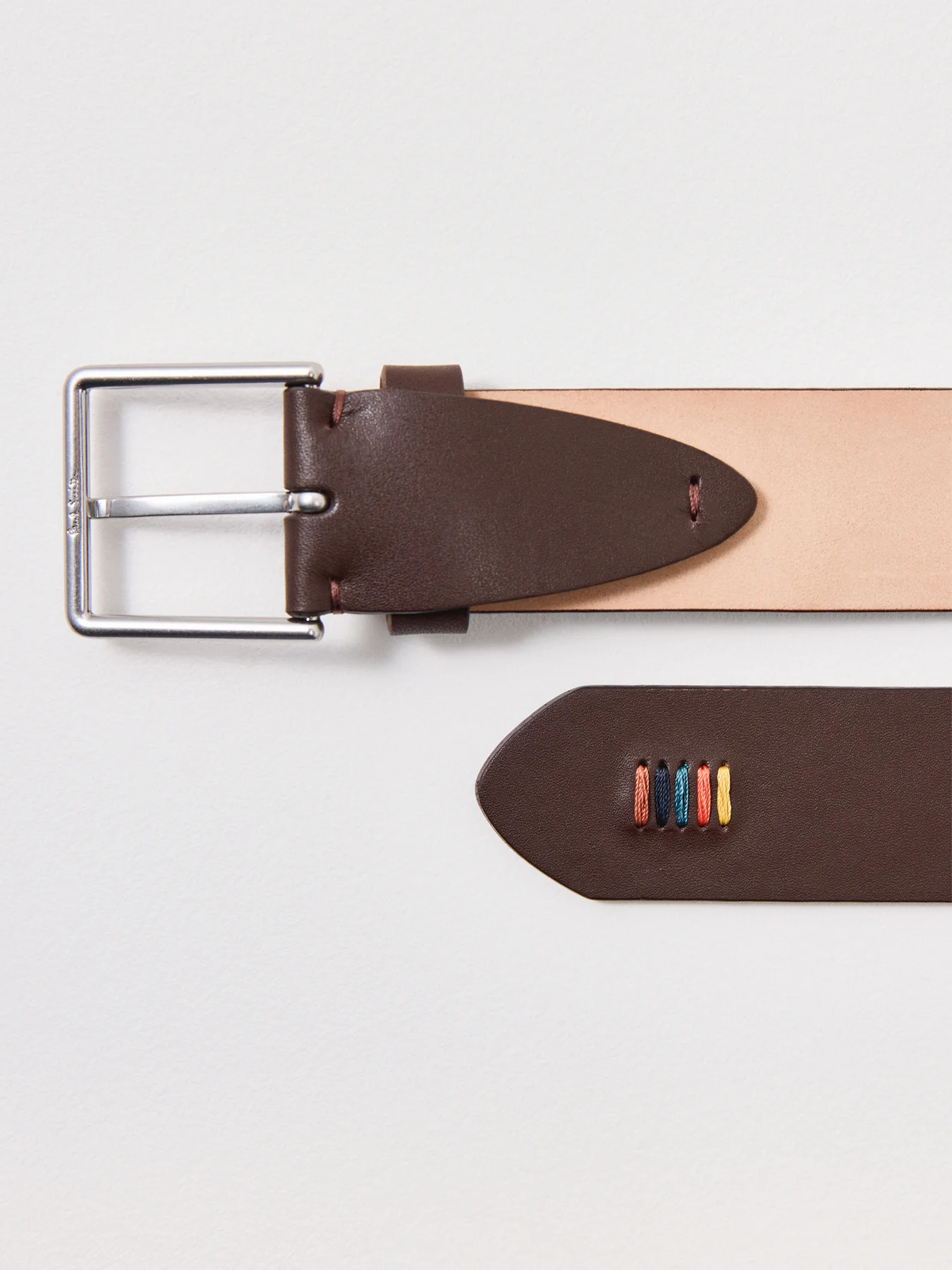 Stitch Detail Leather Belt Brown - Image 3