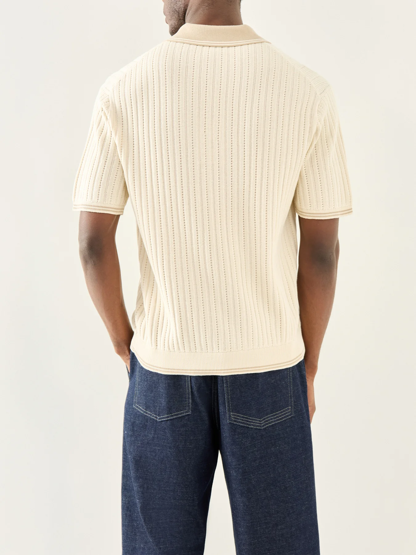 Crochet Knitted Polo Shirt White - Image 5